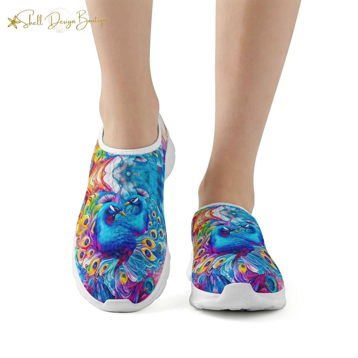 Lightweight Adult Comfortable Shoes with Peacock Pattern for Women and Men