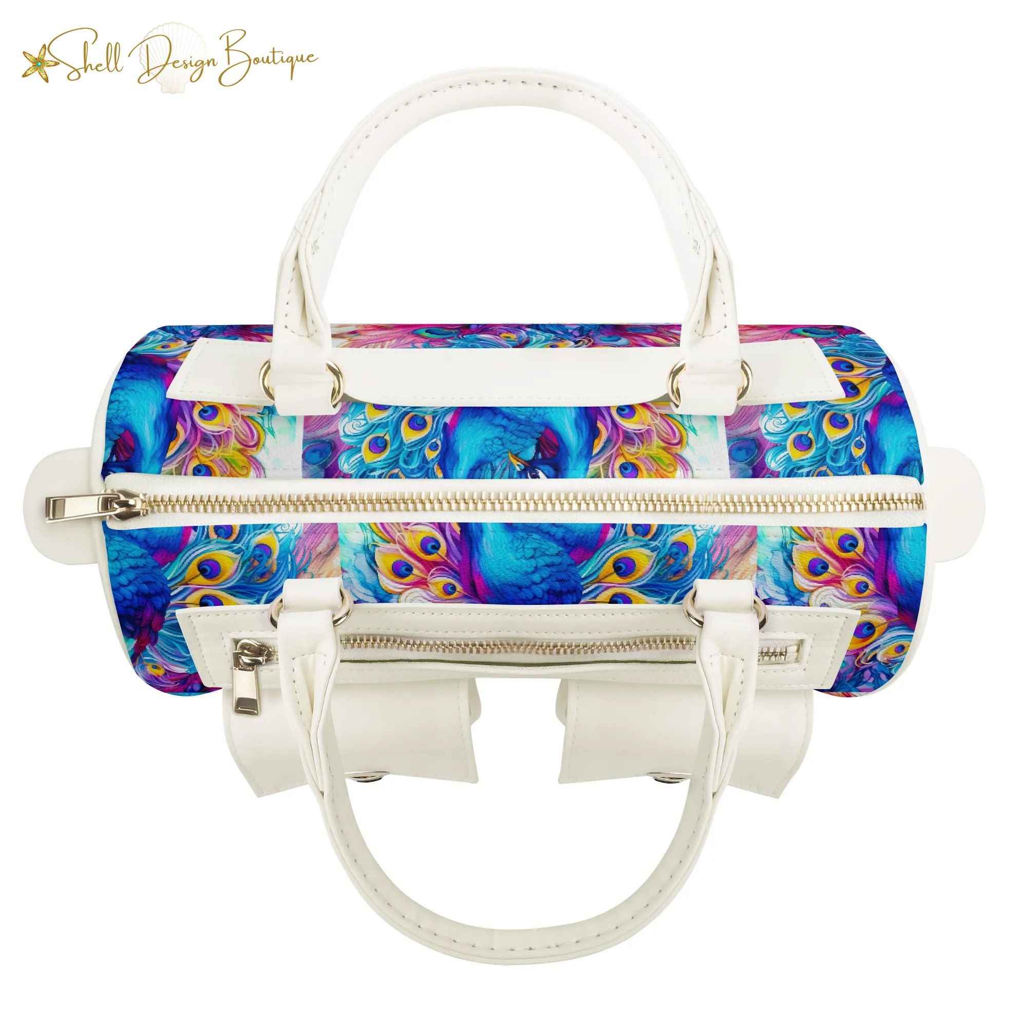 Beautiful Blue Peacock Chubby Multi-Pocket Handbag with Dual Handles