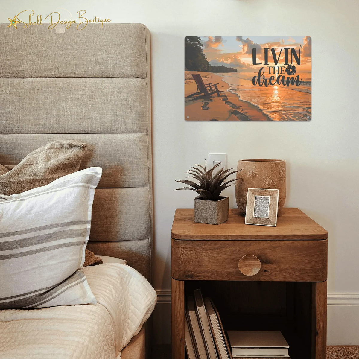 Livin the Dream Beach Scene Printed Metal Sign - 12 x 8 inches
