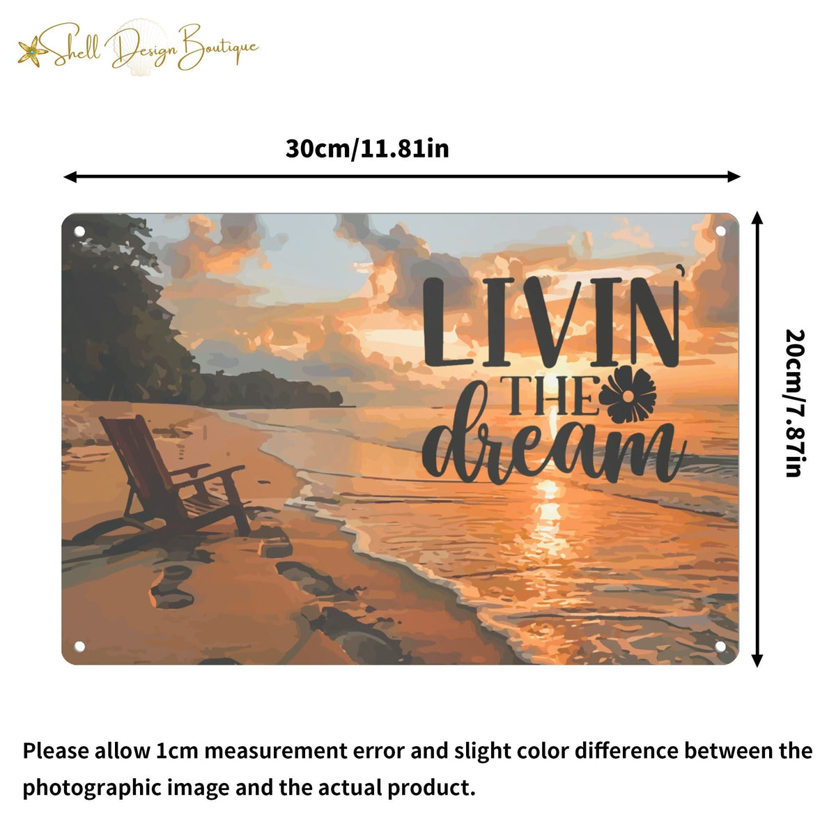 Livin the Dream Beach Scene Printed Metal Sign - 12 x 8 inches