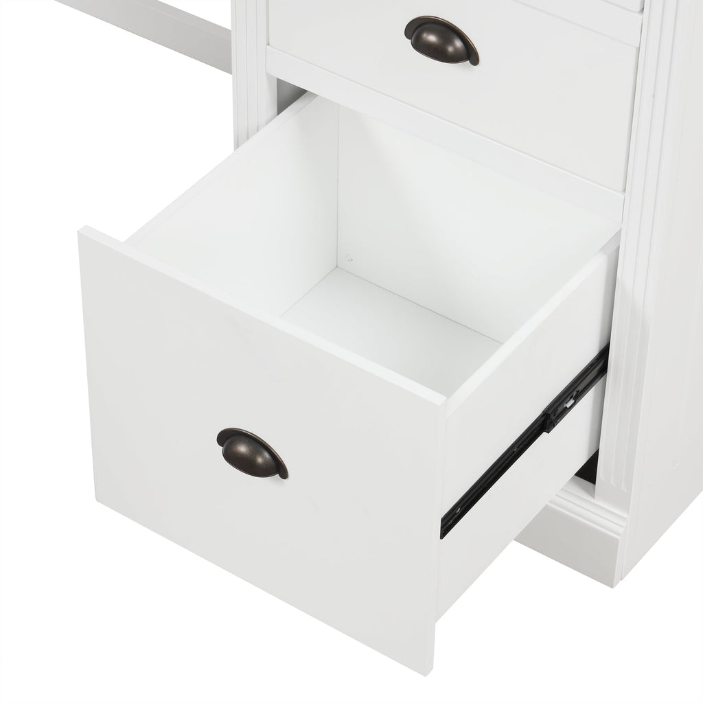 57.68' Modern L Shaped Executive Desk with 2 Storage Cabinets and 3 Drawers,Corner Writing Desk,Office Desk Furniture,Computer Desks with Depth Workstation for Home Office,Living room,White
