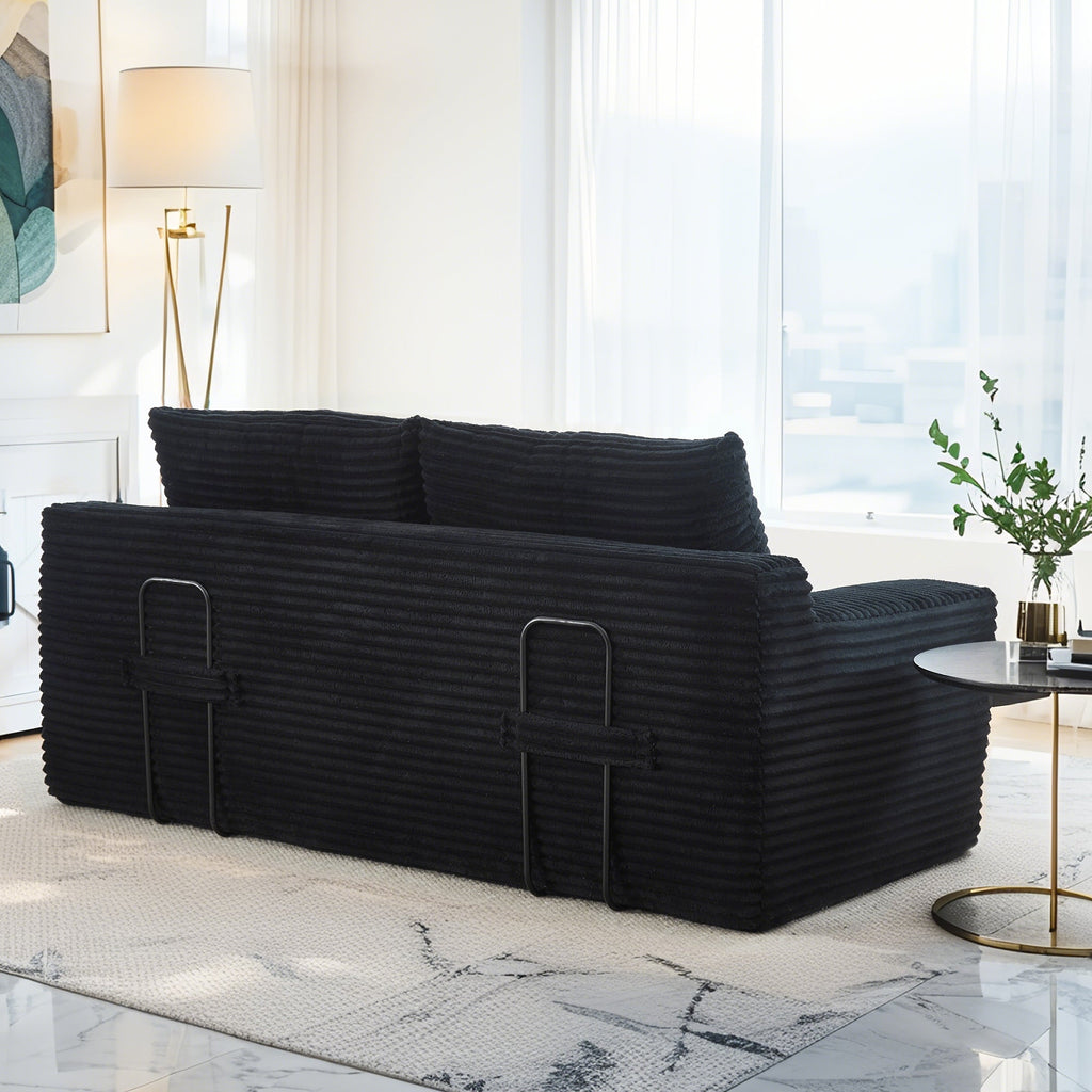 Loveseat Sofa  with Memory Foam & Steel Frame - No Assembly, Convertible 2-in-1 Design, Corduroy Fabric - Compact Couch for Small Spaces, Apartments, Home Office & Bedroom (Black)