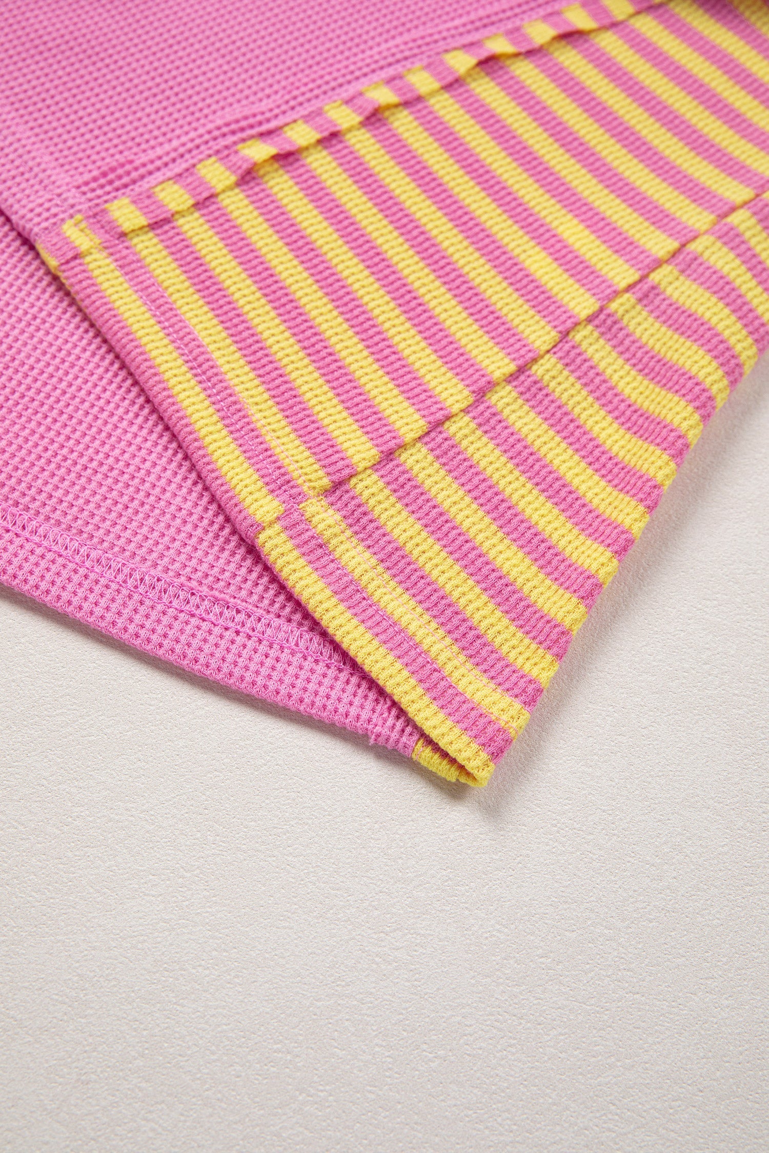 Stripe Patchwork Waffle Knit Loose T-Shirt