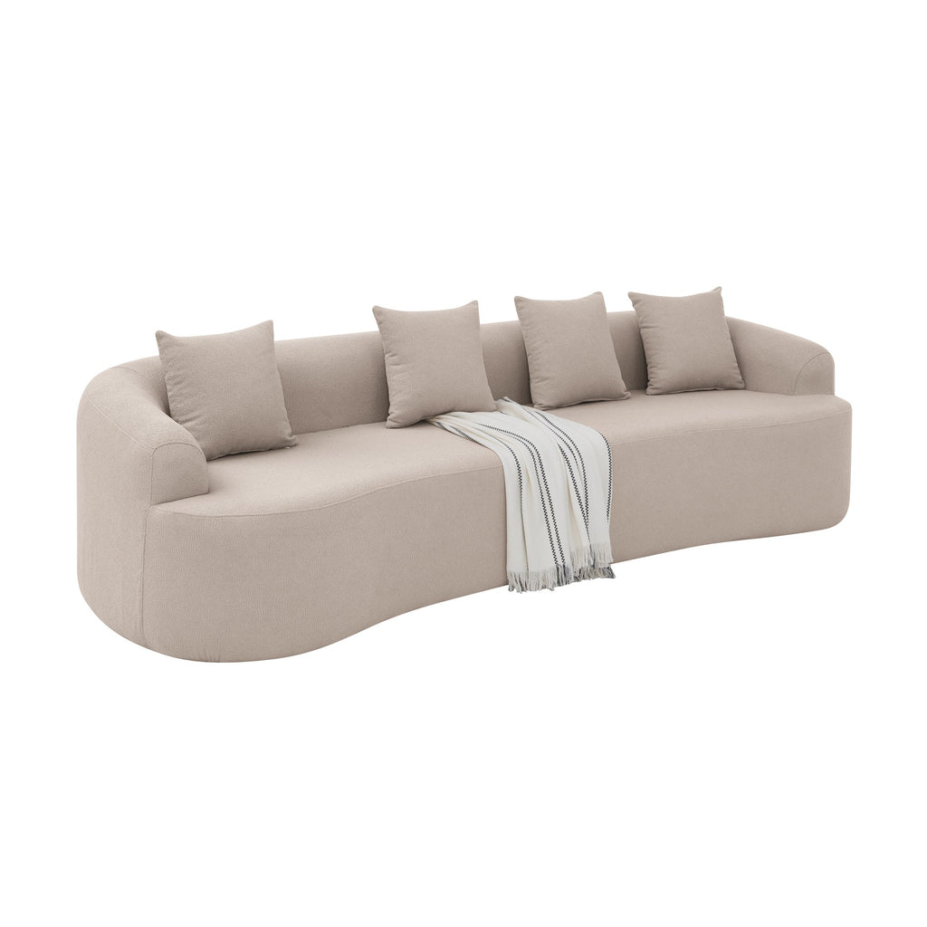 Curved Modular Sectional Sofa in Lamb's Wool Fabric, Modern Minimalist Style, Compressed (No Assembly Required), Comfy for Living Room & Bedroom - Brown