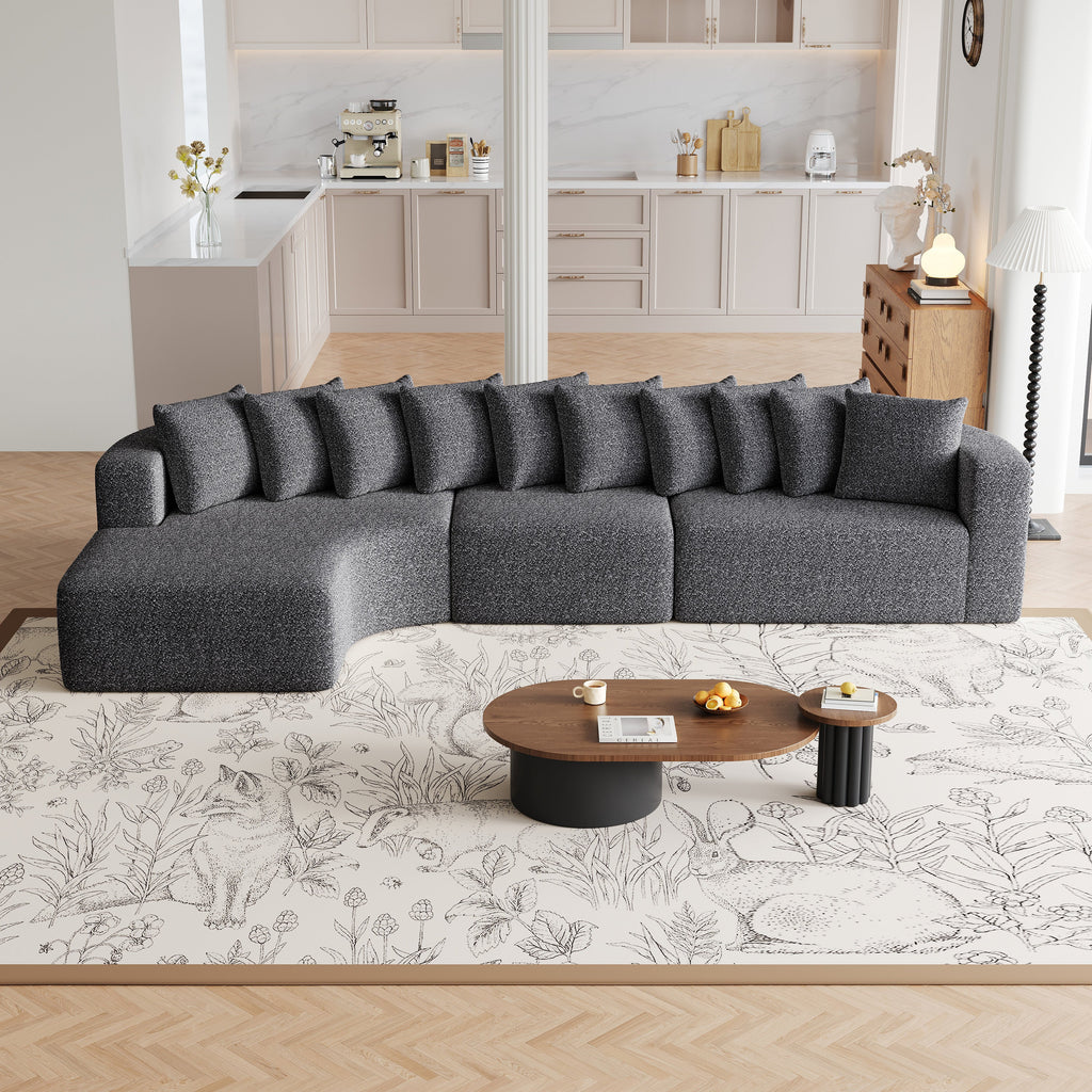 131.1-inch Chenille Sectional Sofa Set, Modern Cloud-Shaped Curved Sofa, Includes 10 Pillows, Living Room Fabric Corner Sofa, L-Shaped Modular Sofa (Left Chaise)