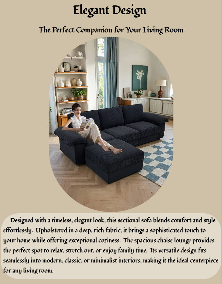 FX-P20M-3S0-BK (3S&Ottoman SOFA)105.5inch Upholstered L-Shaped Sectional Sofa with Storage , Modern Fabric Couch with Deep Cushions, Space-Saving Sofa for Apartment & Living Room