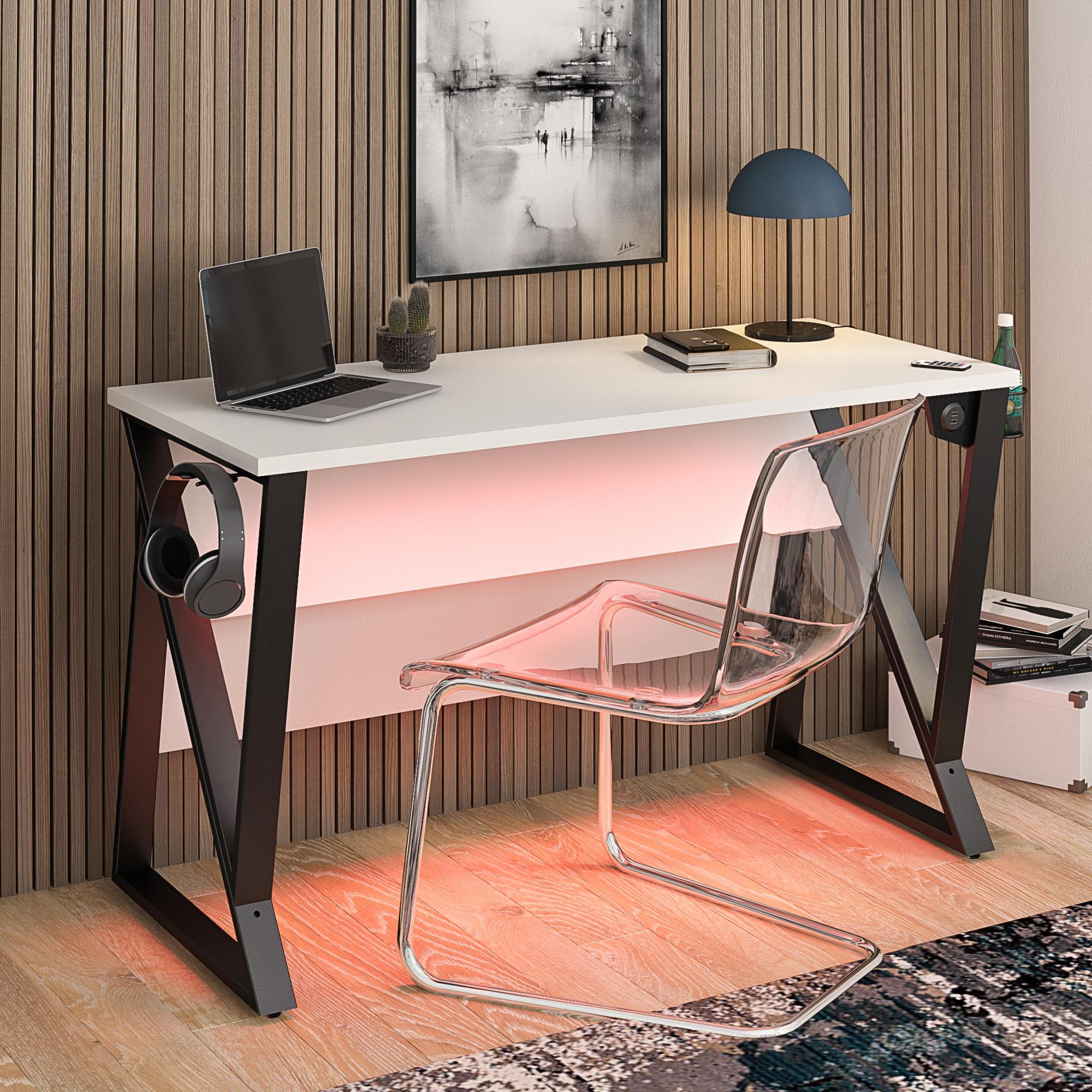 Genesis Adjustable Gaming Desk, White