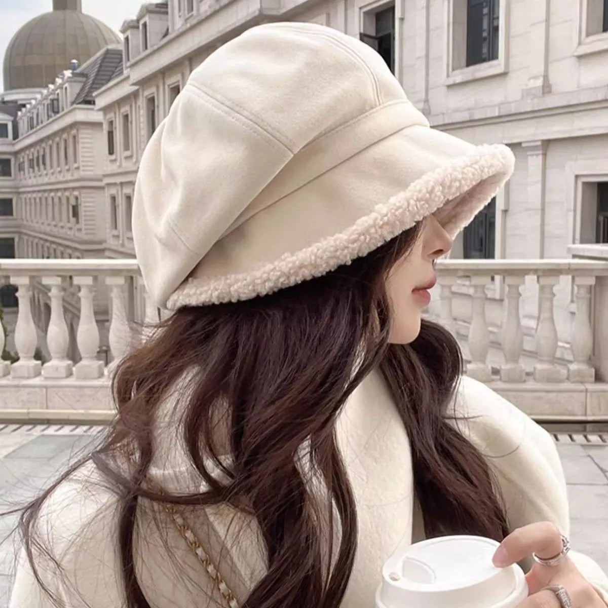 Plush Trim Baker Boy Hat