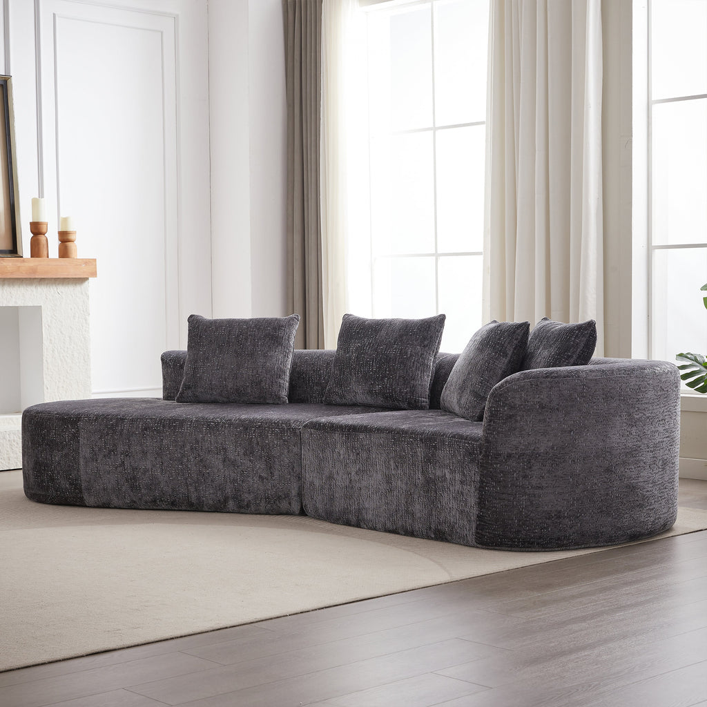 Modern Upholstered Oversized Sectional Sofa, 114-Inch Chenille 4-Seater Extra Deep & Wide Seat Curved Cloud Couch with 4 Throw Pillows, Free Combination Sofa Couch for Living Room,Bedroom
