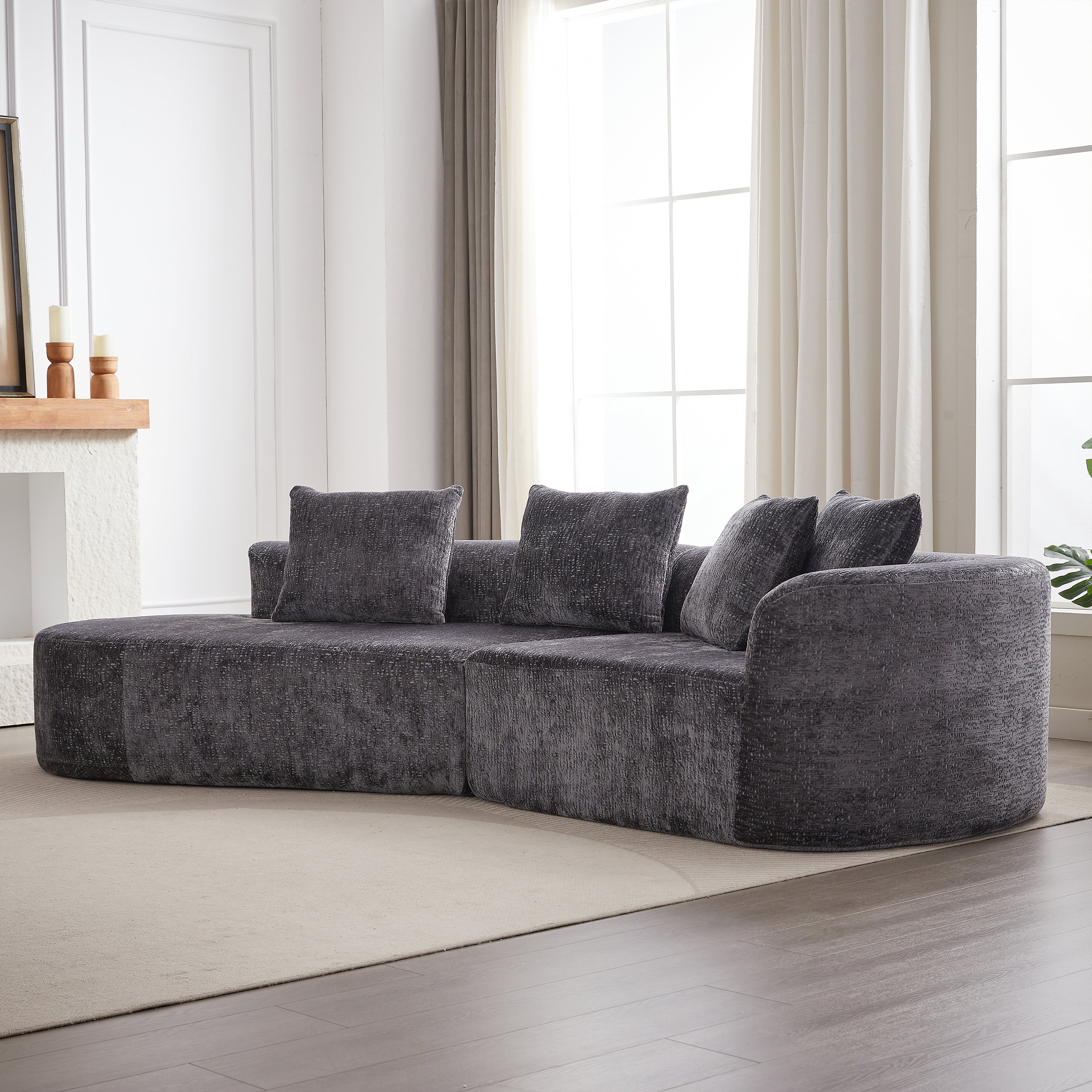 Modern Upholstered Oversized Sectional Sofa, 114-Inch Chenille 4-Seater Extra Deep & Wide Seat Curved Cloud Couch with 4 Throw Pillows, Free Combination Sofa Couch for Living Room,Bedroom