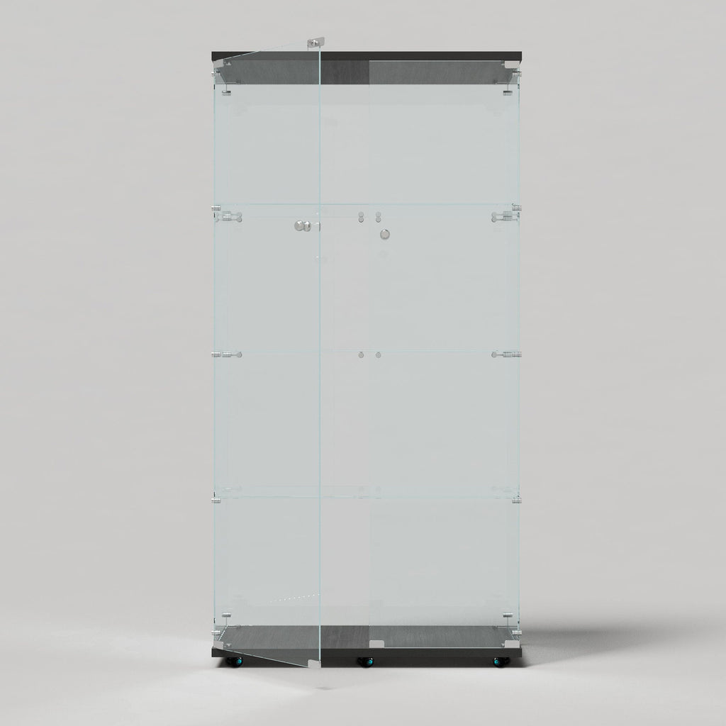 Tempered glass display cabinet, wine cabinet,storage cabinet,file cabinet,with Bluetooth LED light strip,lock on the door,equipped with cast,easy to move,for living room, bedroom,hallway,Office,black