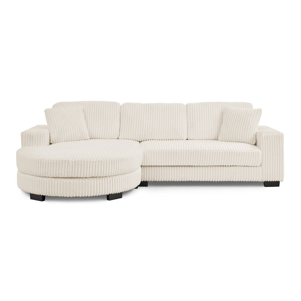 Corduroy Tufted Upholstered Sleeper Sectional Sofa, L-Shaped Modular Convertible Sofa ,The arc-shaped footstool can be placed freely on the left and right-Beige