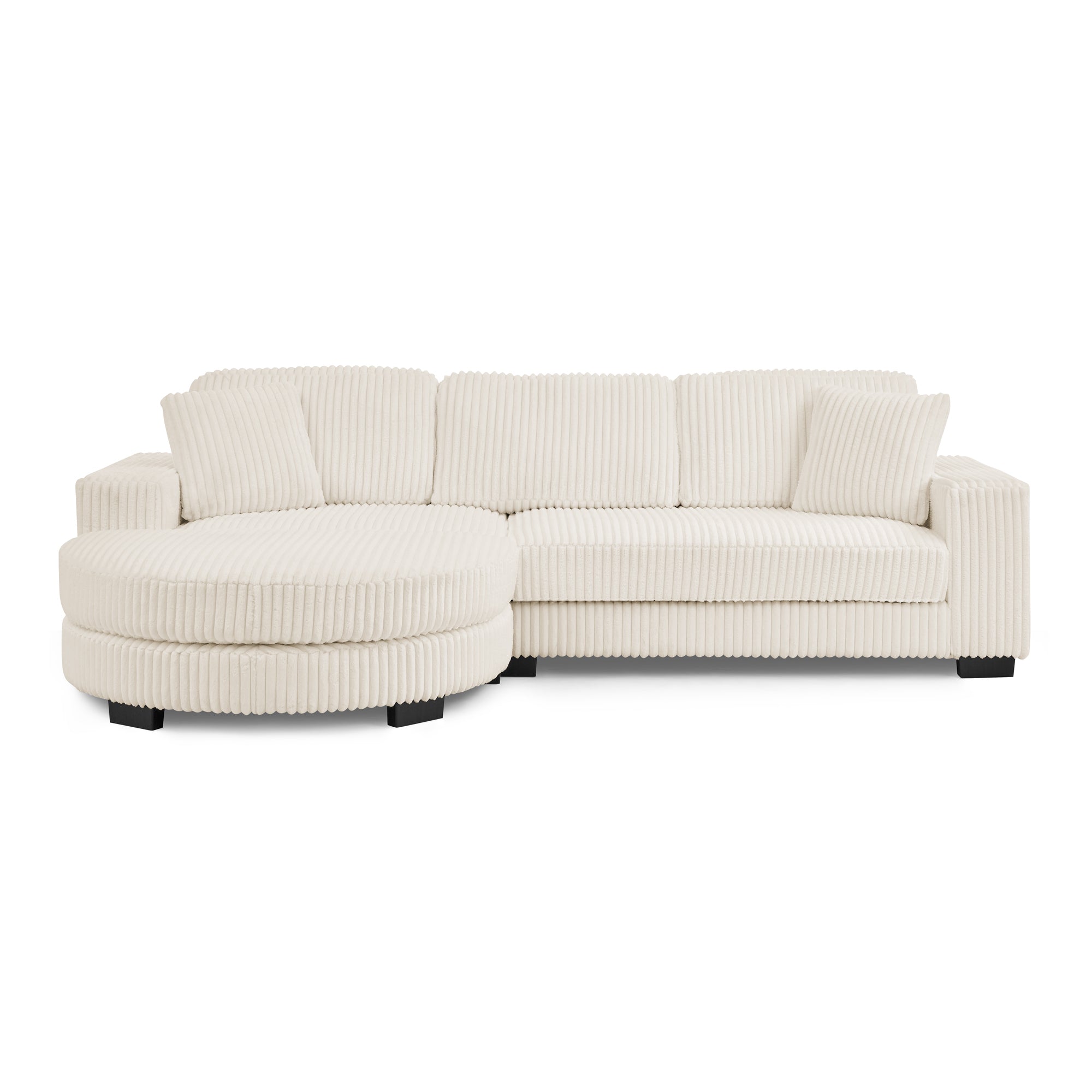 Corduroy Tufted Upholstered Sleeper Sectional Sofa, L-Shaped Modular Convertible Sofa ,The arc-shaped footstool can be placed freely on the left and right-Beige