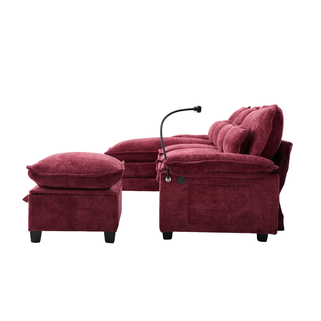 UNITED WE WIN 106' U Shape Sectional Sofa Cloud Couch for Living Room, Upholstery Comfy Modular Sofas, 4 Seat Chenille U-Shaped Sleeper Sofa with Chaise Lounge, Ottoman & Pillows