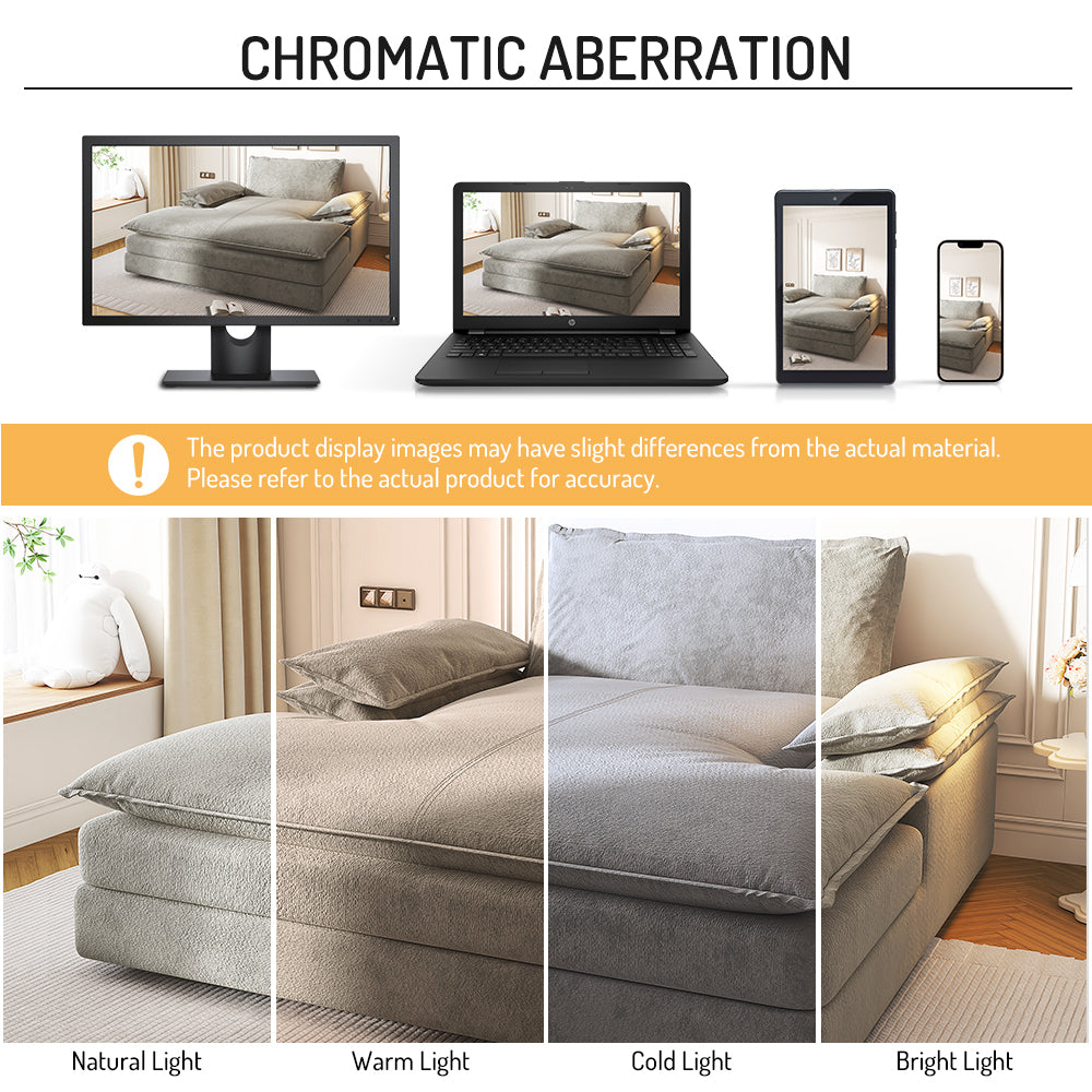 Modern Oversized Double Chaise Lounge Chair,Deep Seat Upholstered Reading Chair with Detachable Design,Chenille Lazy Sofa w/ Large Pillows & Wide Armrests,Suitable for Living Rooms, Apartments,Grey