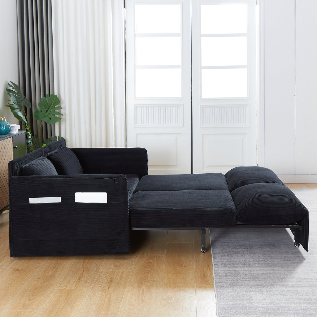 MH'' 64.5 Inch Sleeper Sofa Bed  3-in-1 Adjustable Sleeper with Pullout Bed   2 Pillows and Side Pockets  Soft Corduroy Convertible Sleeper Sofa Bed for Living Room Bedroom Apartment Office