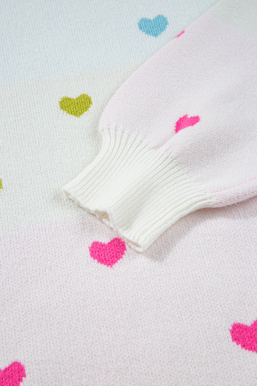 Multicolor Heart Pattern Colorblock High Neck Sweater