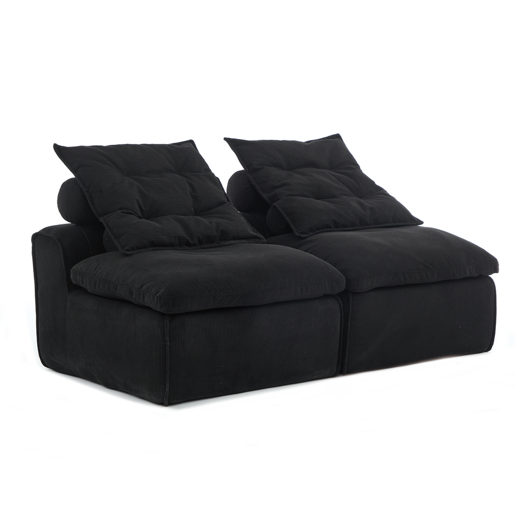 [NEW ARRIVED] [VIDEO PROVIDED]Modular Sofa,No Armrests,At will DIY,Soft Corduroy Fabric,Neck Pillow-Back Lounge Sofa Chair,Reading Nook, or Apartment Living, Lumbar Pillow,2 Seats,Upholstered,Black