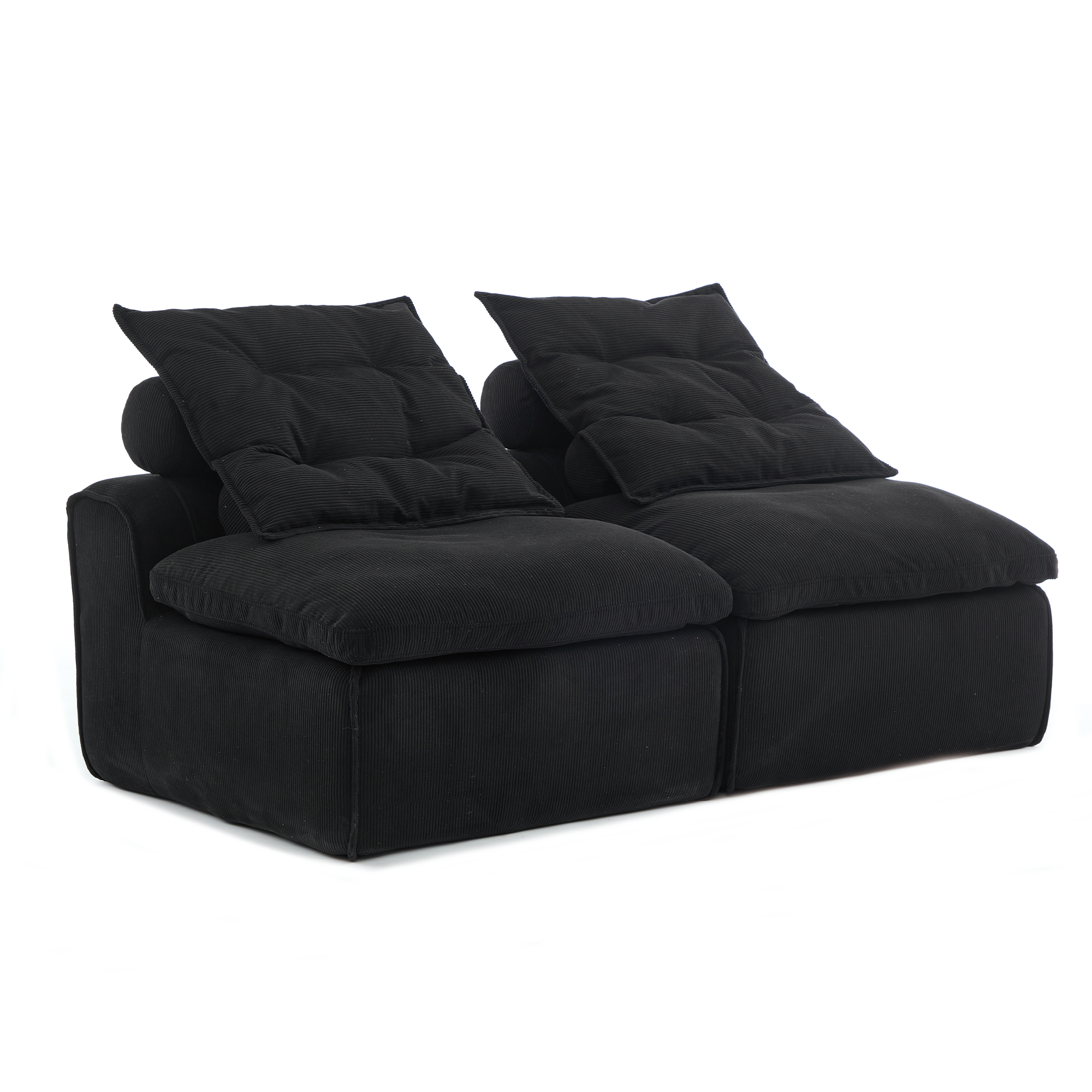 [NEW ARRIVED] [VIDEO PROVIDED]Modular Sofa,No Armrests,At will DIY,Soft Corduroy Fabric,Neck Pillow-Back Lounge Sofa Chair,Reading Nook, or Apartment Living, Lumbar Pillow,2 Seats,Upholstered,Black