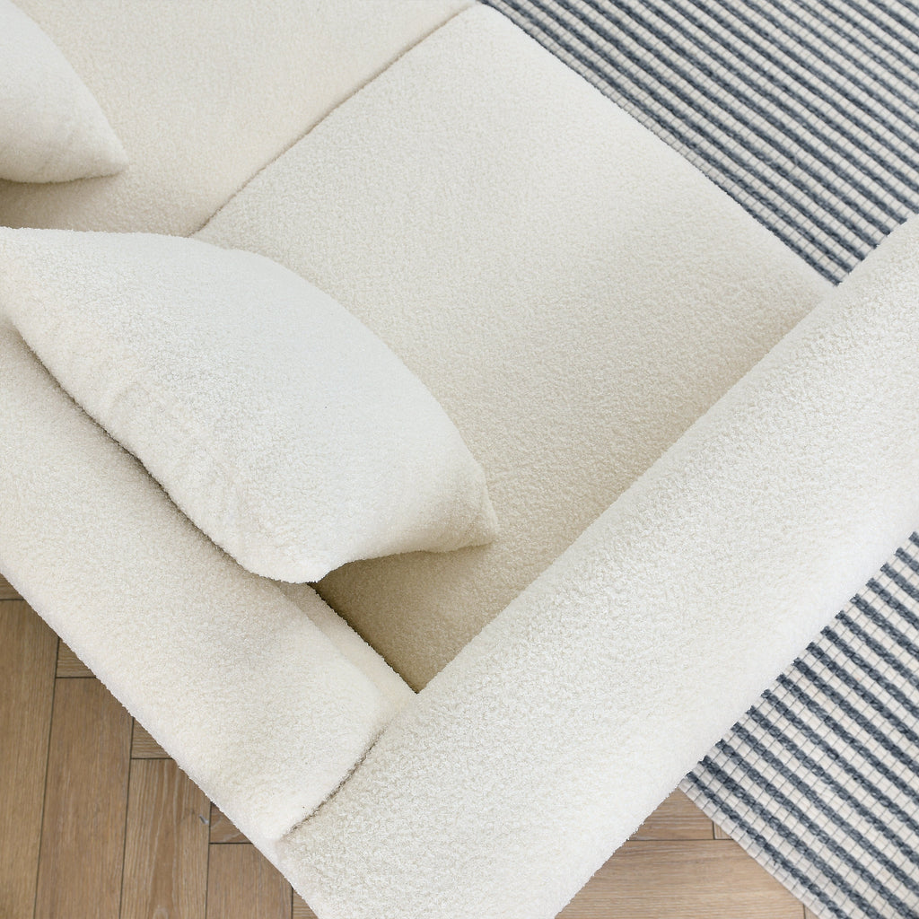 60Inch Oversized 2 Seater Sectional Sofa, Living Room Comfort Fabric Sectional Sofa-Deep Seating Sectional Sofa, Soft Sitting with 2 Pillows for Living Room, Bedroom  White teddy(Ivory)(W834S00029)