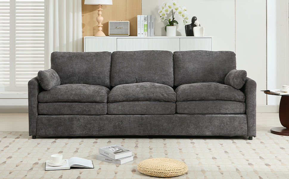 Cozy Upholstered Oversized 3-Seater Cloud Sofa with Double Cushion in Grey Chenille