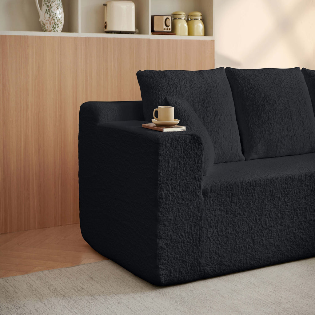 Modern Modular 104' Cloud Sectional Couch with L-Shape Chaise Upholstered in Black Chenille Fabric