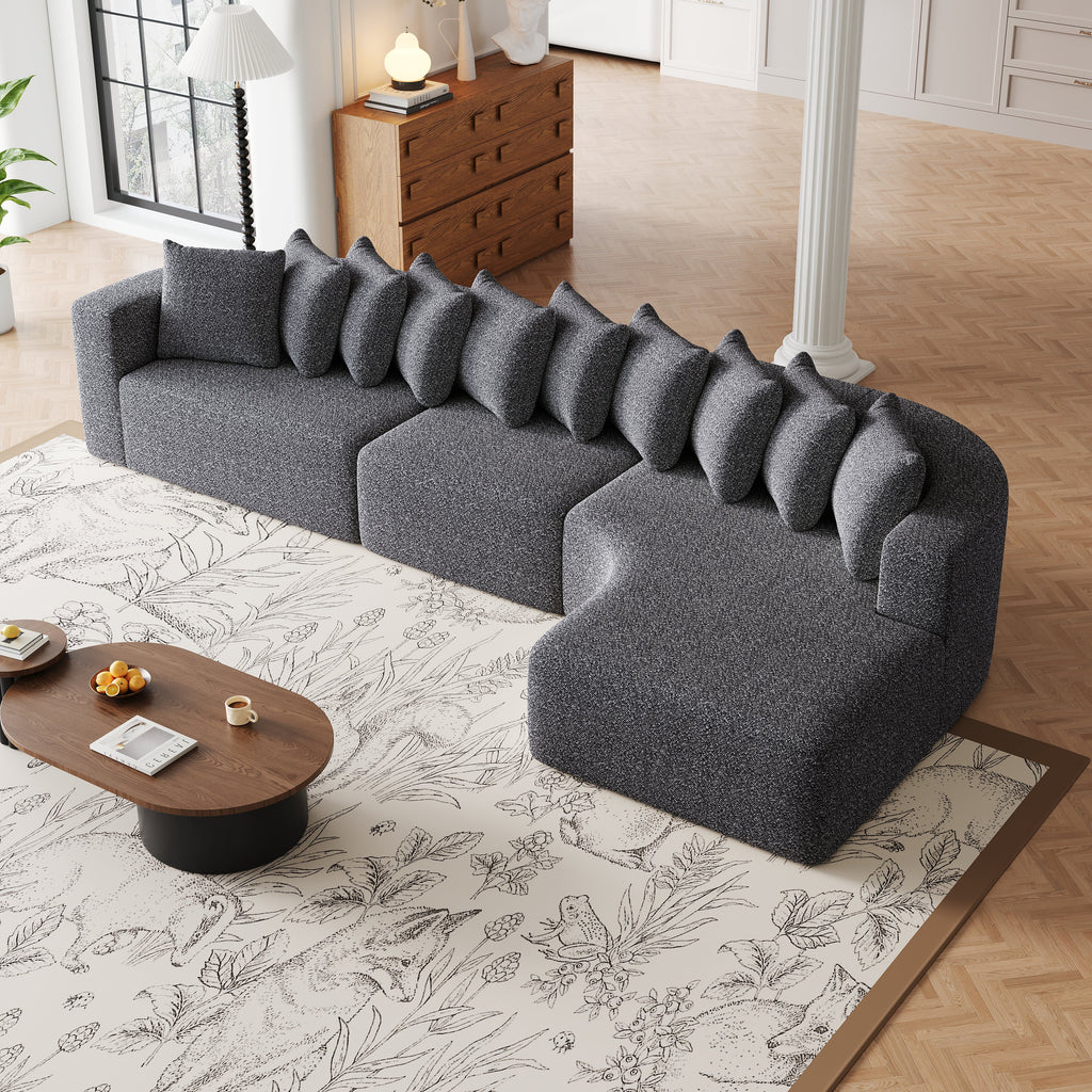 131.1-inch Chenille Sectional Sofa Set, Modern Cloud-Shaped Curved Sofa, Includes 10 Pillows, Living Room Fabric Corner Sofa, L-Shaped Modular Sofa (Right Chaise)
