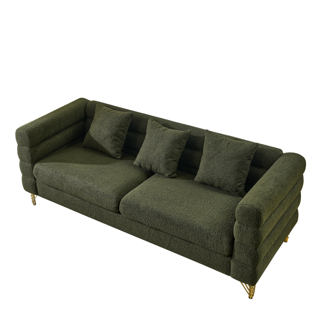 81Inch Oversized 3 Seater Sectional Sofa, Living Room Comfort Fabric Sectional Sofa - Deep Seating Sectional Sofa, Soft Sitting with 3 Pillows for Living Room, Bedroom, Office Green teddy (W834S00033)