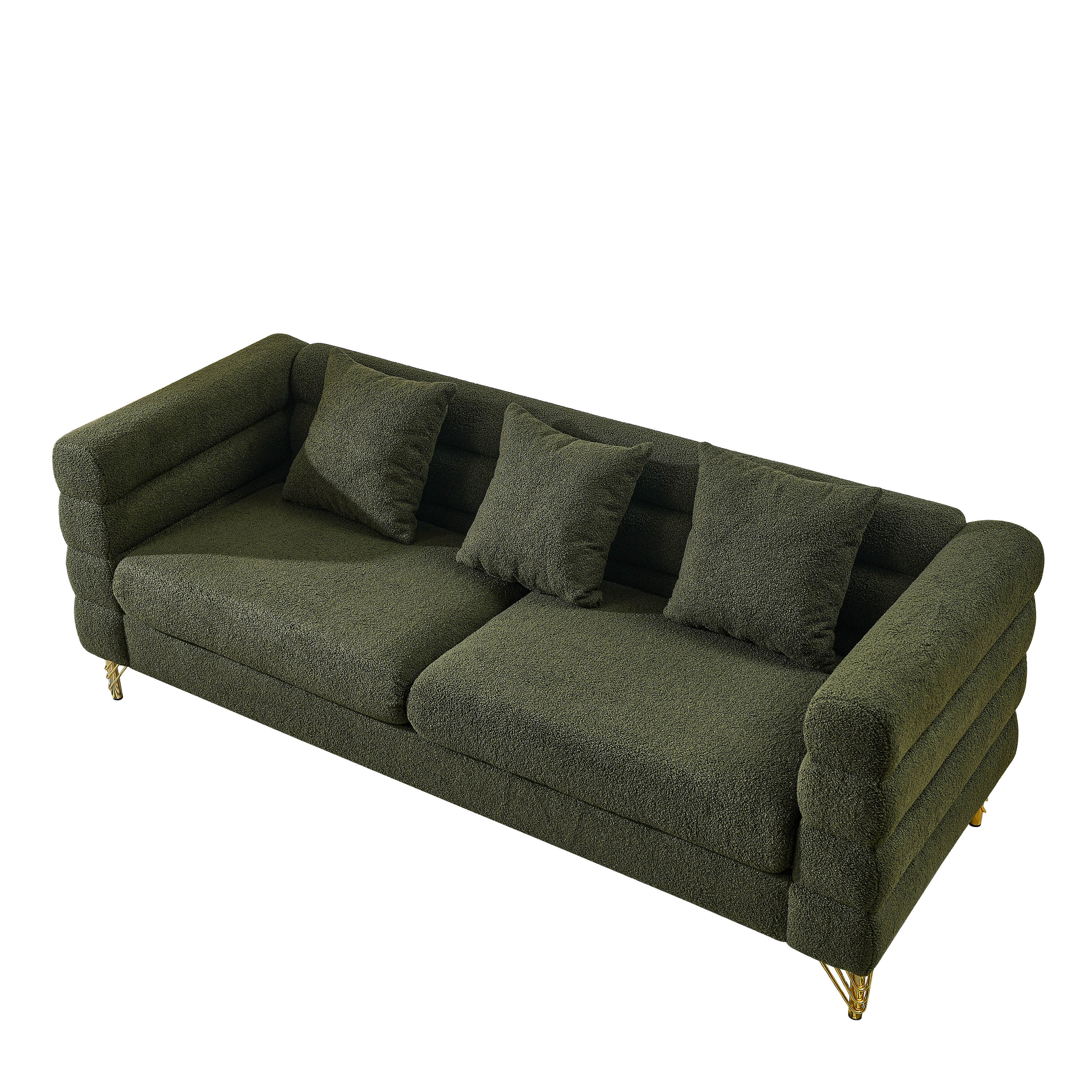 81Inch Oversized 3 Seater Sectional Sofa, Living Room Comfort Fabric Sectional Sofa - Deep Seating Sectional Sofa, Soft Sitting with 3 Pillows for Living Room, Bedroom, Office Green teddy (W834S00033)