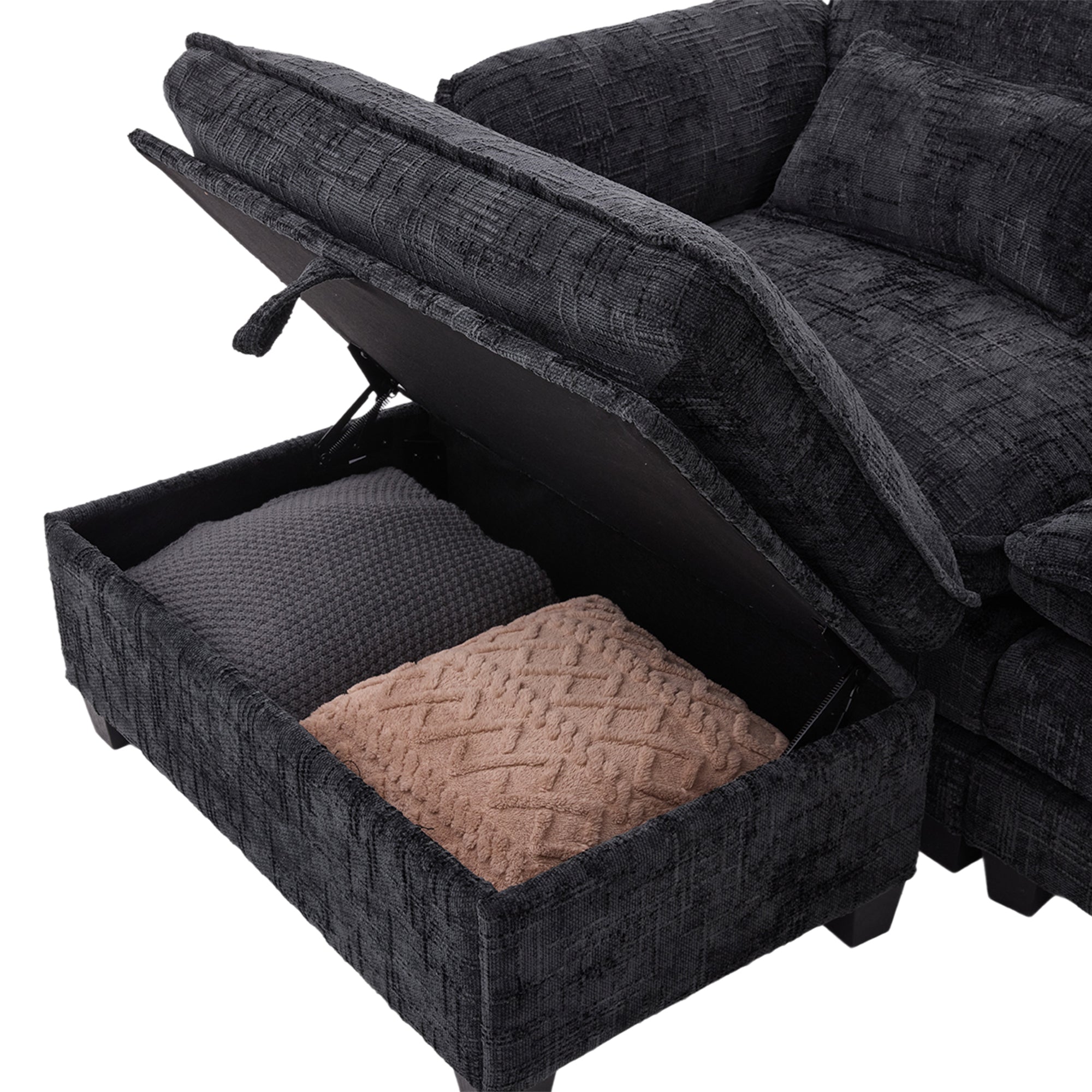UNITED WE WIN 112' Oversized Sectional Sofa Cloud Couch for Living Room, Modern Chenille L Shaped Couch, Comfy Boucle Modular Sofa Sleeper with Movable Storage Ottoman, Phone Holder, USB Charging Port