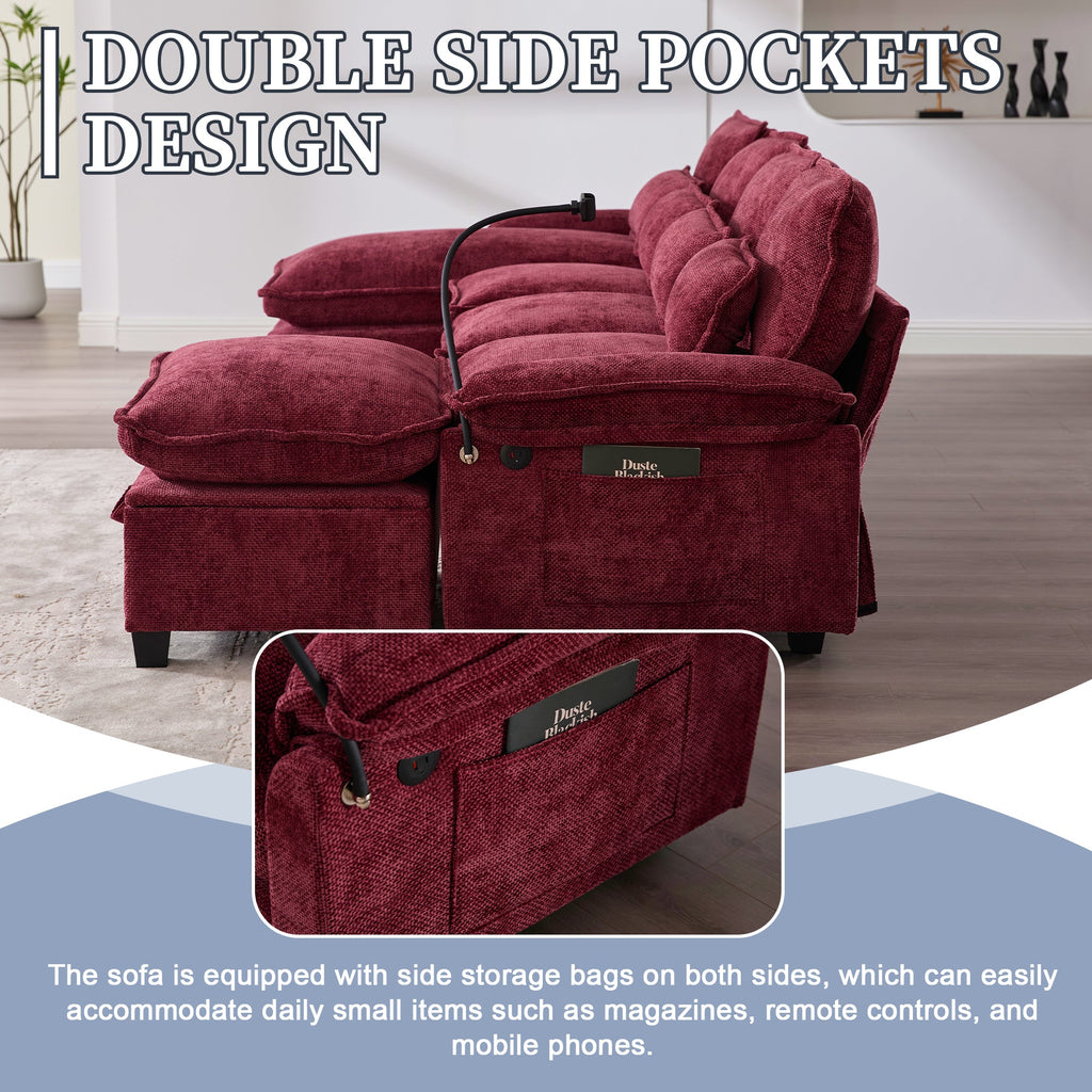 UNITED WE WIN 106' U Shape Sectional Sofa Cloud Couch for Living Room, Upholstery Comfy Modular Sofas, 4 Seat Chenille U-Shaped Sleeper Sofa with Chaise Lounge, Ottoman & Pillows