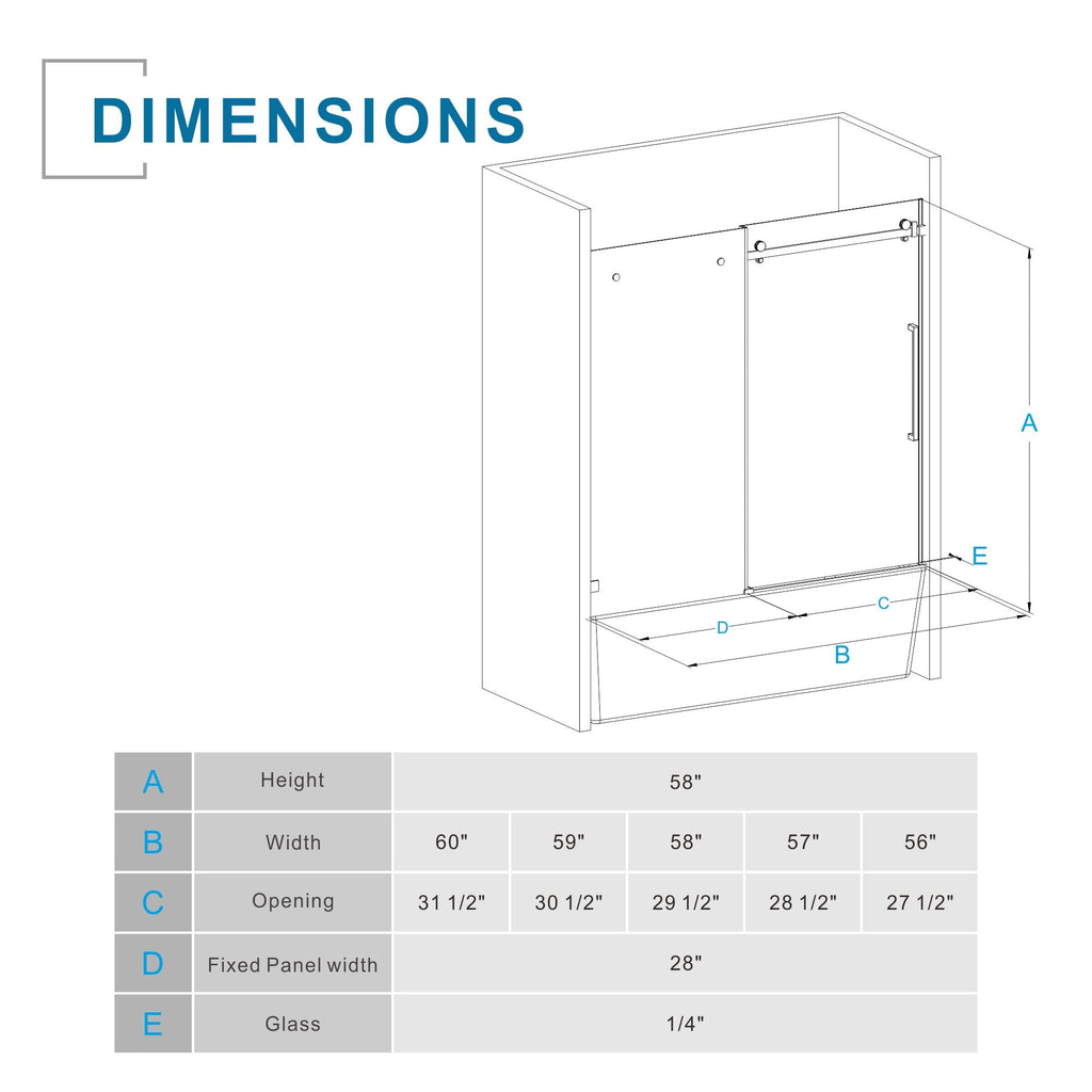 Frameless Tub Sliding Shower Door With Easy Clean Coating