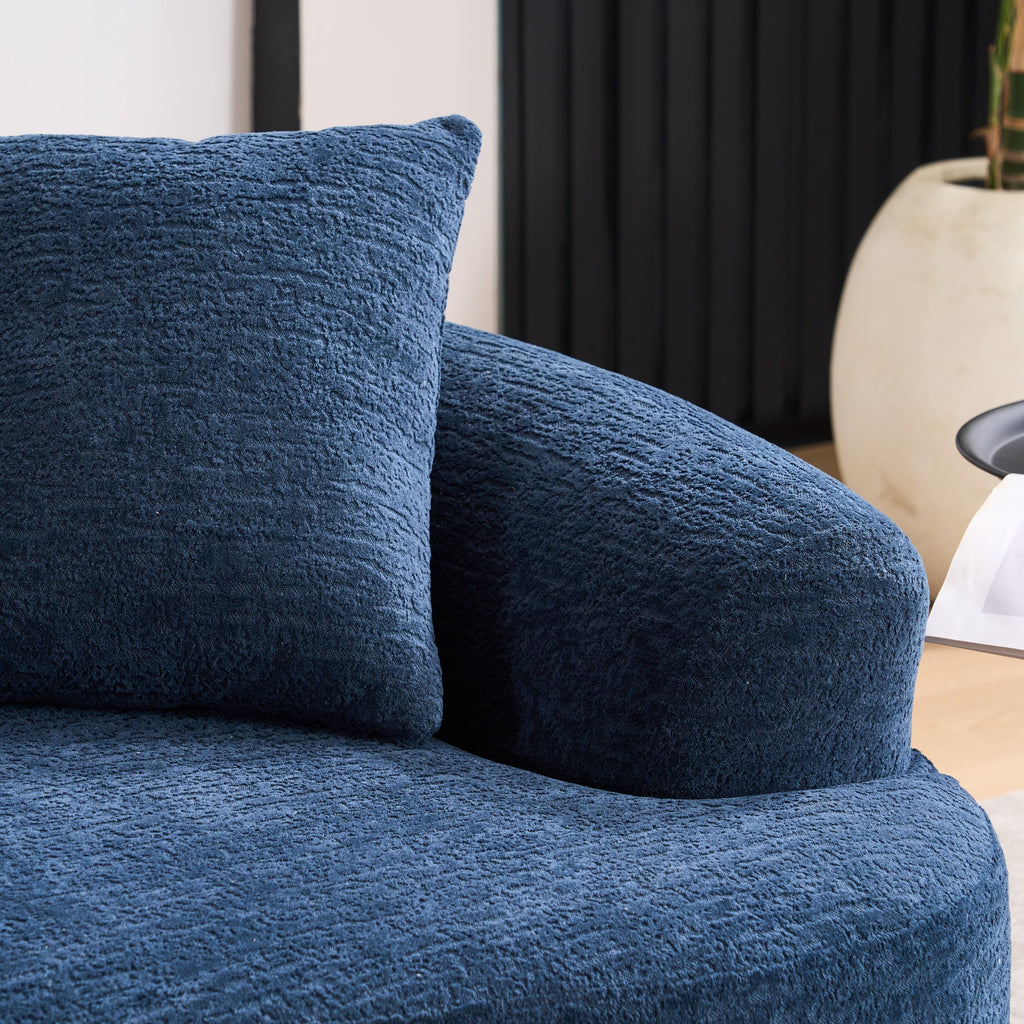 LY-025S Curved Loveseat Blue Full Compression Sponge Sofa, 30D Chenille No-Assembly Compact Sofa for Small Spaces & Apartments, 65'L, 300 lbs, 3 Pillows