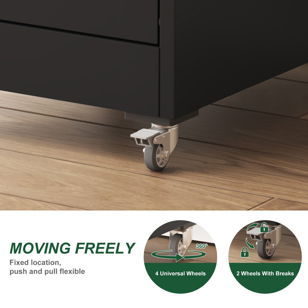Black Heavy-Duty Metal 4 Drawer Locking Vertical File Cabinet with Wheels for Home & Office, 17.71'D x 15.16'W x 52.28'H