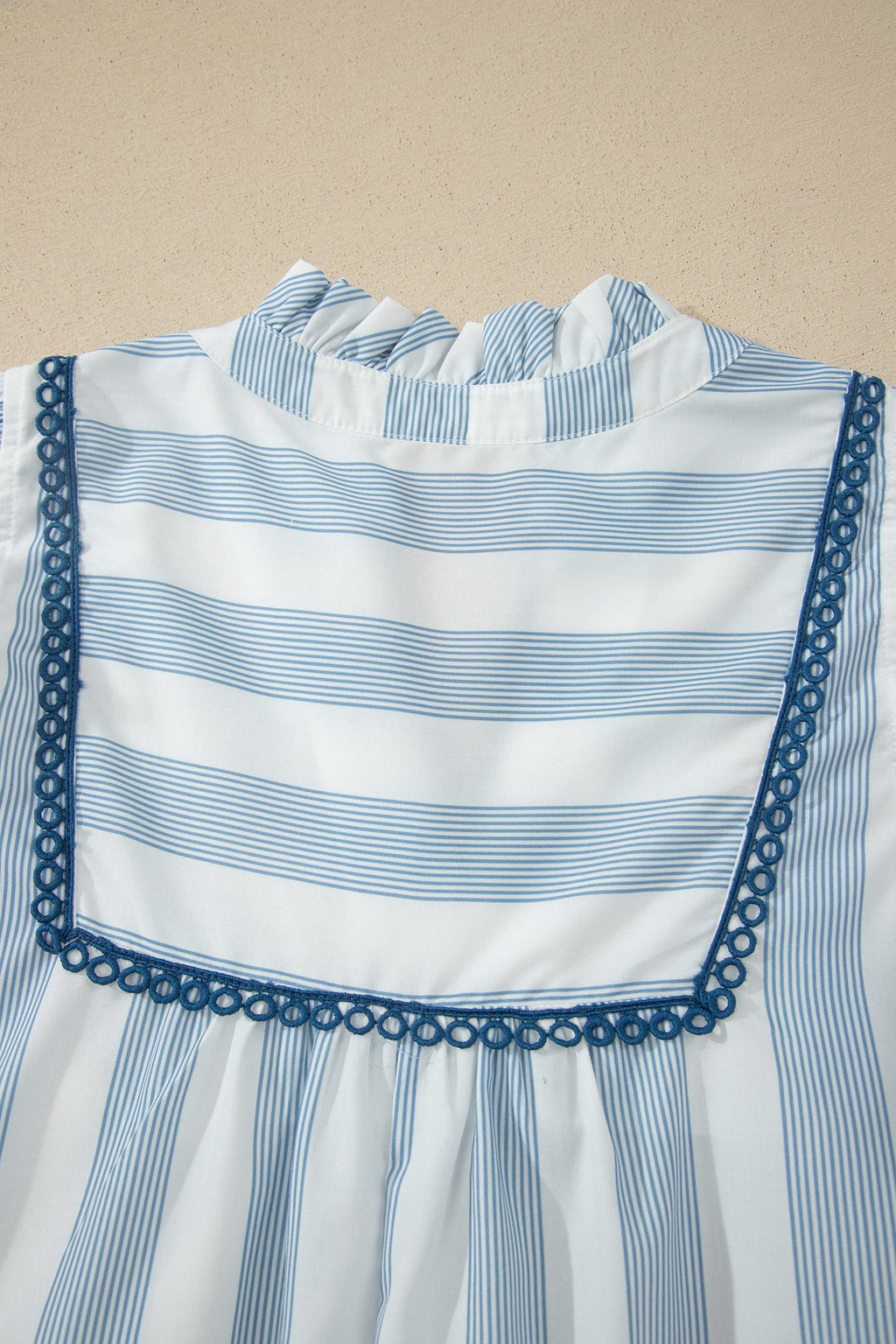 Stripe Lace Trim V-Neck Ruffle Midi Dress