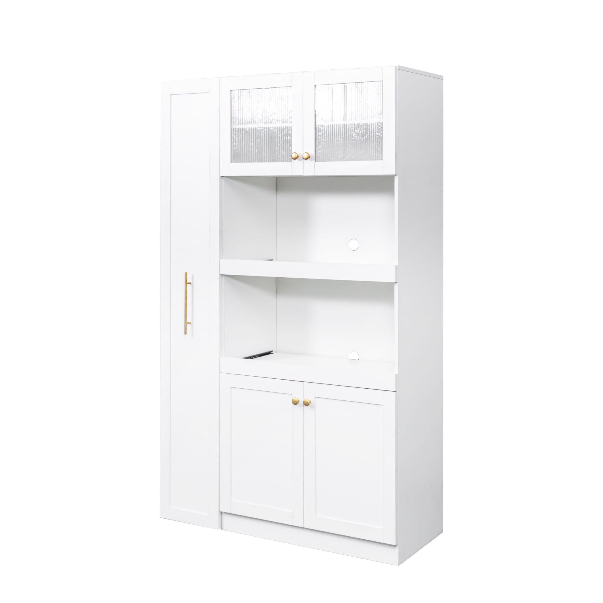 Kitchen pantry cabinet with multi-functional pull-out multi-tier storage shelf,Farmhouse Storage Cabinet with 4 Doors,Pantry Organizers for Kitchen,Dining Room(White)