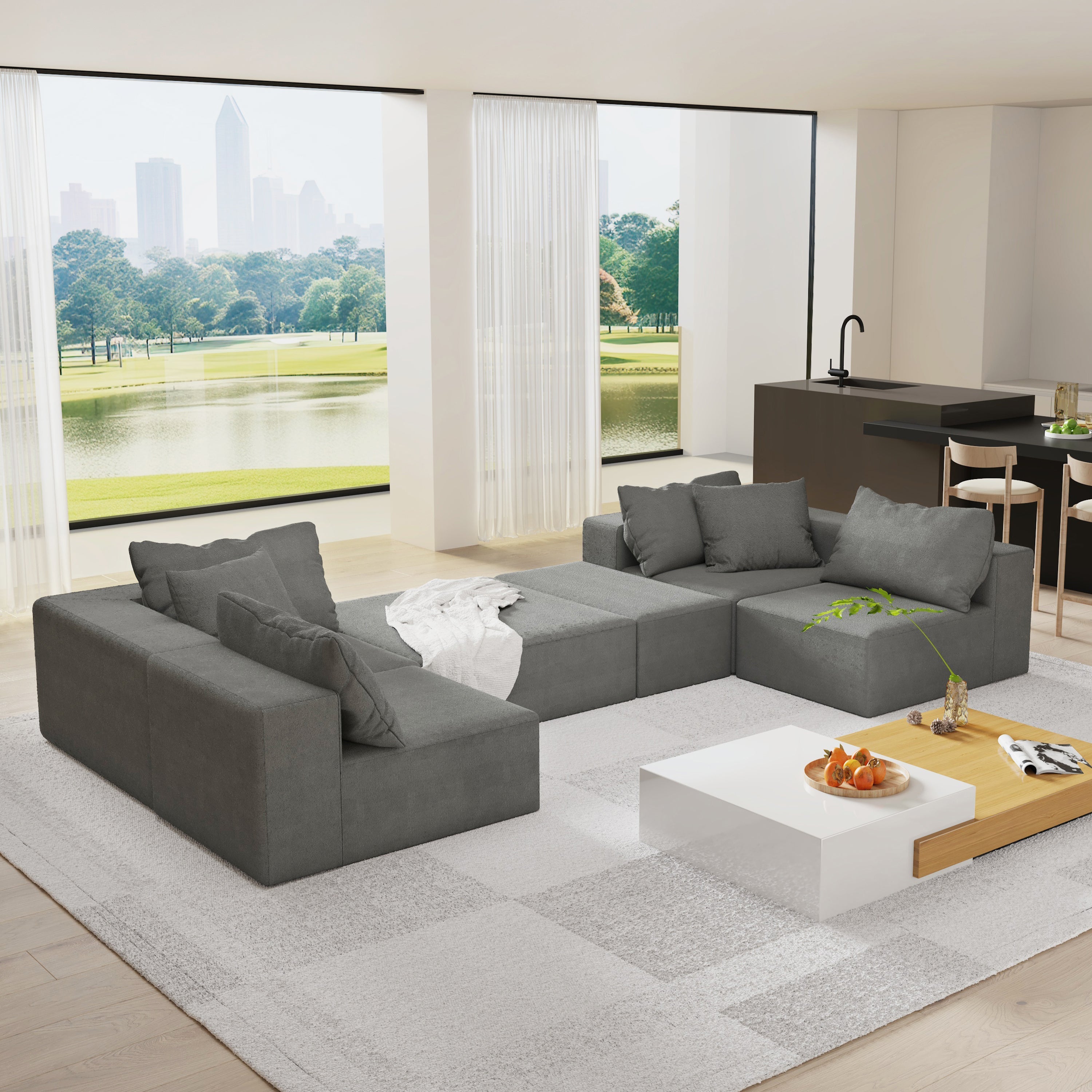 Modern Upholstered Sectional Sofa Couch Set,Modular 132' L Shaped Sectional Living Room Sofa Set With 6 Pillows,Free Combination Sofa Couch for Living Room,Bedroom