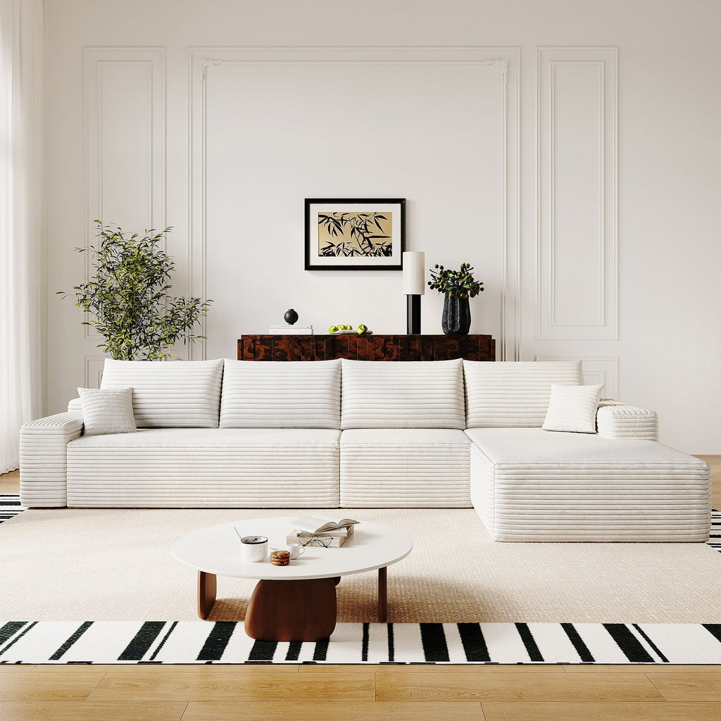 135' Cloud Sectional Couch with L-Shape Chaise,Modern Modular Sofa with Deep Seat, Upholstered Couches for Living Room Bedroom,No Assembly Required, (Plush Corduroy Fabric),White