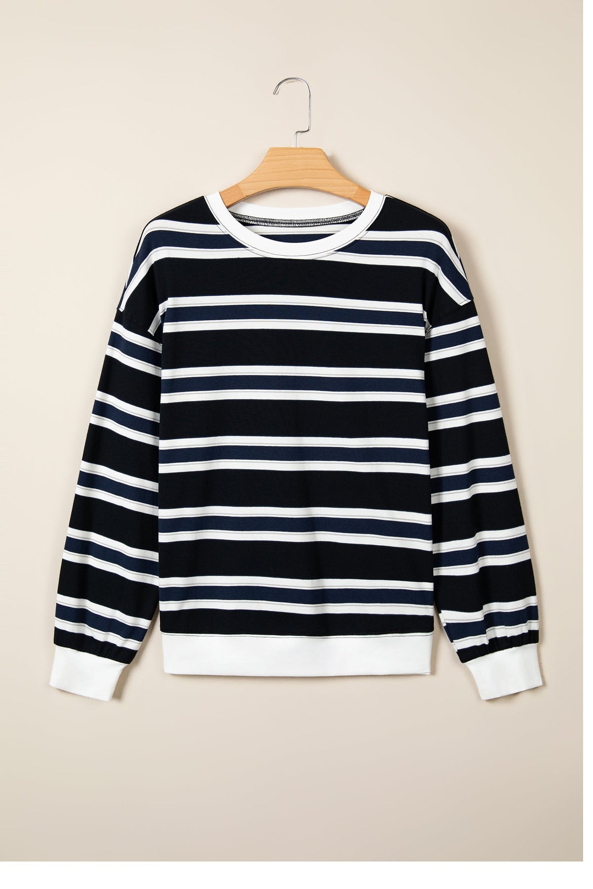 Stripe Colorblock Trim Drop Shoulder Sweatshirt