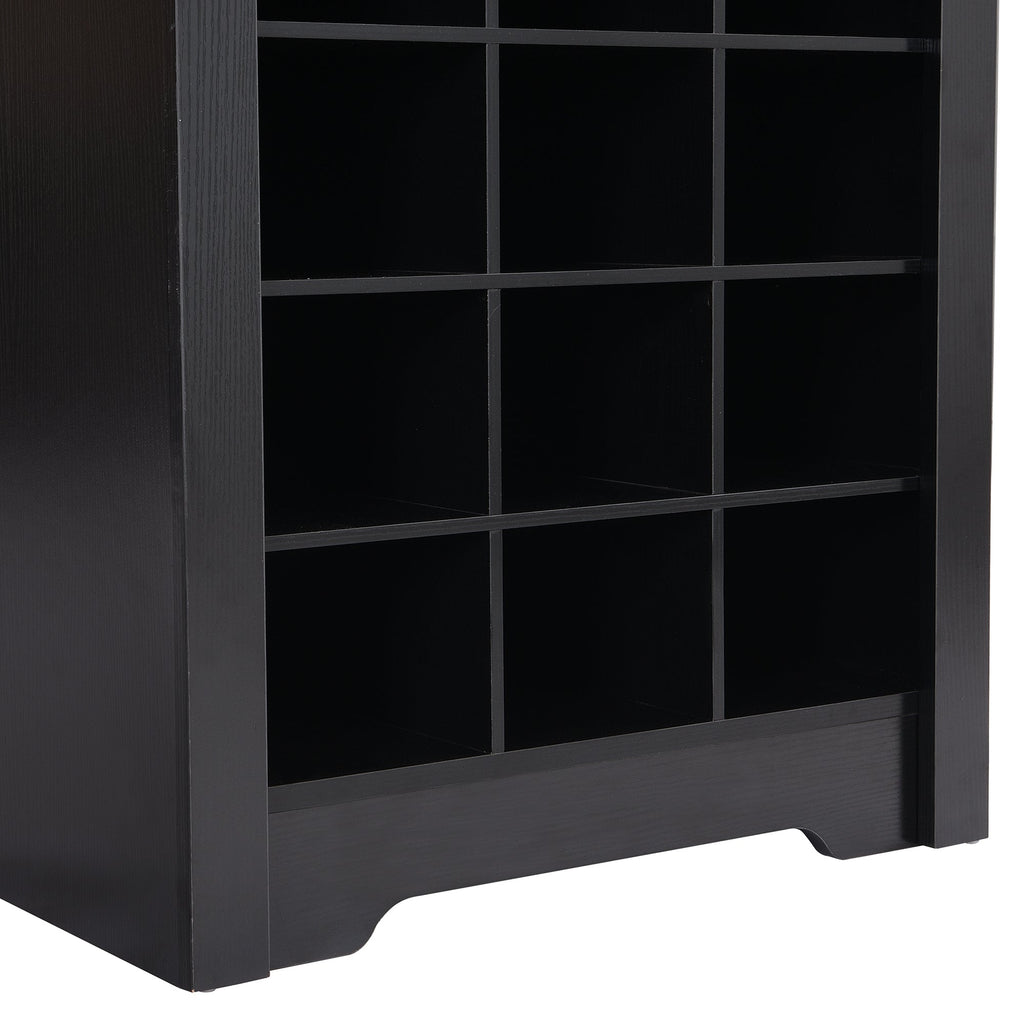ON-TREND Stylish Design 30 Shoe Cubby Console, Contemporary Shoe Cabinet with Multiple Storage Capacity, Free Standing Tall Cabinet with Versatile Use for Hallway,  Bedroom, Black