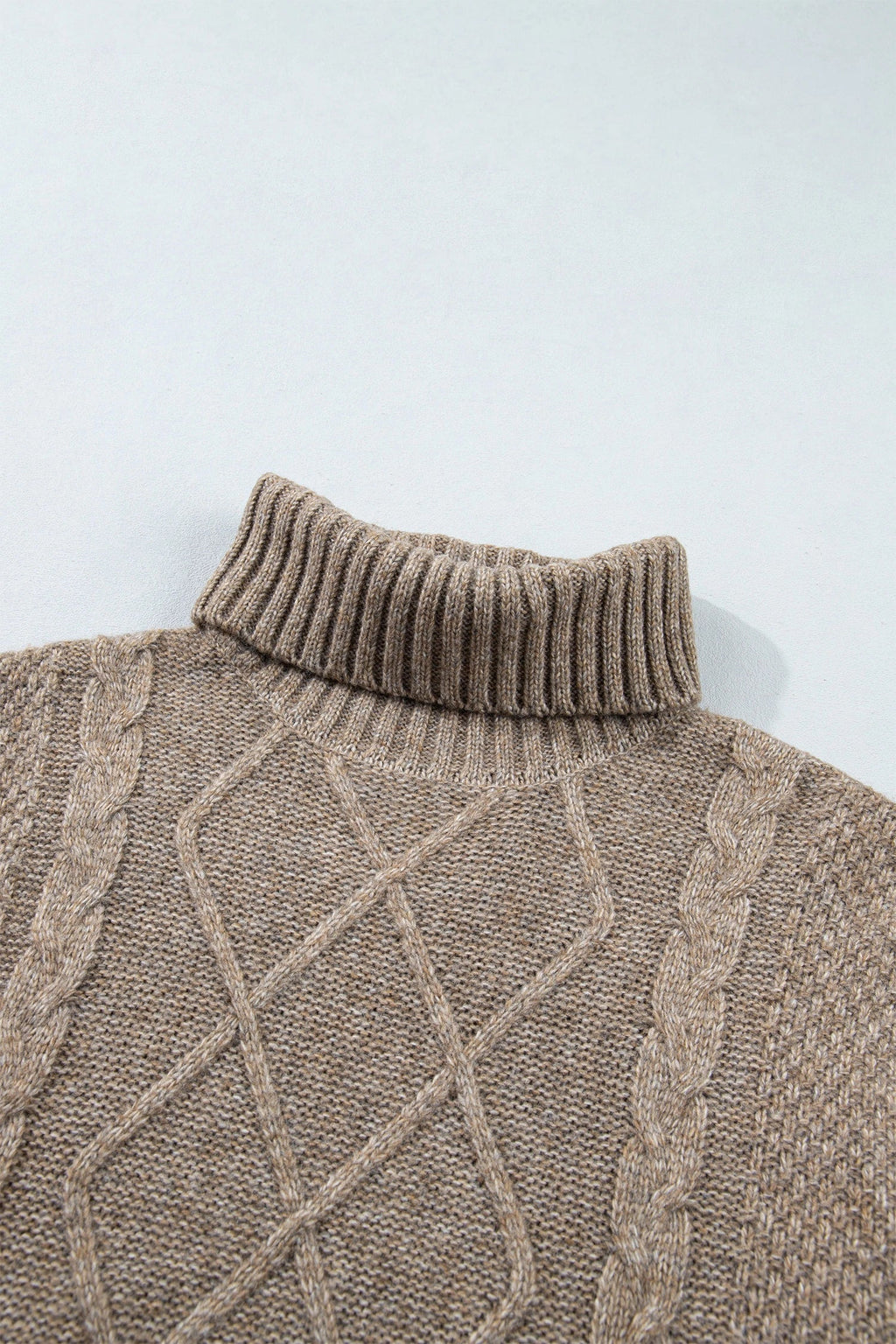 Solid Cable Knit Turtleneck Split Hem Sweater
