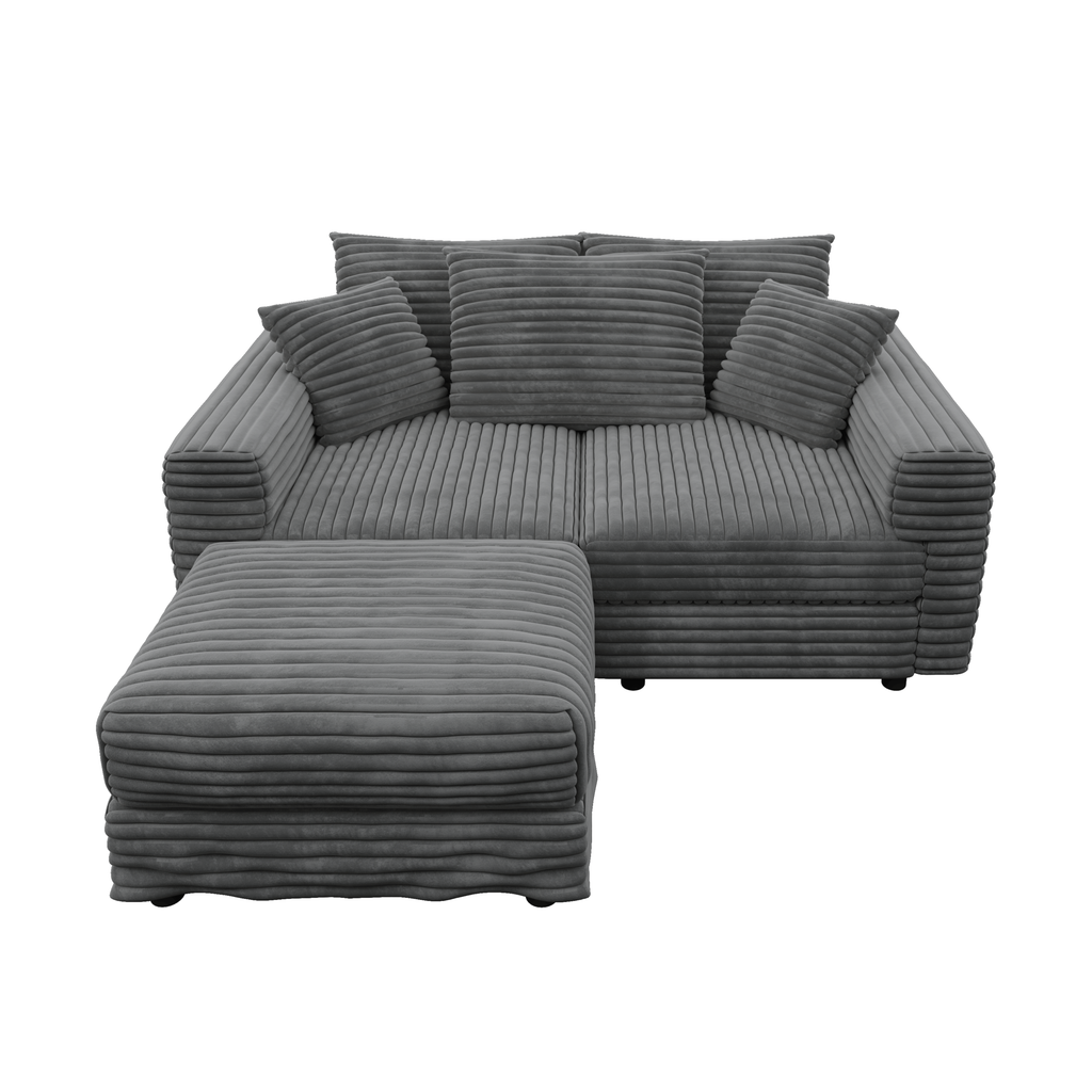 82.7 ' Plush Corduroy 3-Seat Sofa, Modern Comfy Upholstered Sofa Cloud Couch, Deep Seat Couches with Soft Pillows and 1 Ottomans, Convertible Sofa Lounge Chair, for Living Room,Apartment,Office,Grey