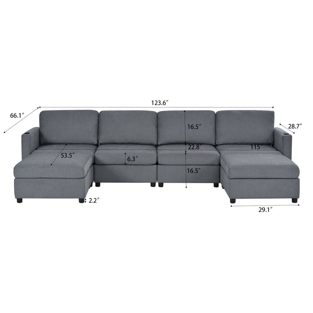 Modern Large Sectional Sofa, U-Shape Modular Sectional Couch with Storage Function,123' Sofa Bed with Ottoman,6 Seat Sectionals Chaise for Living Room,Chenille