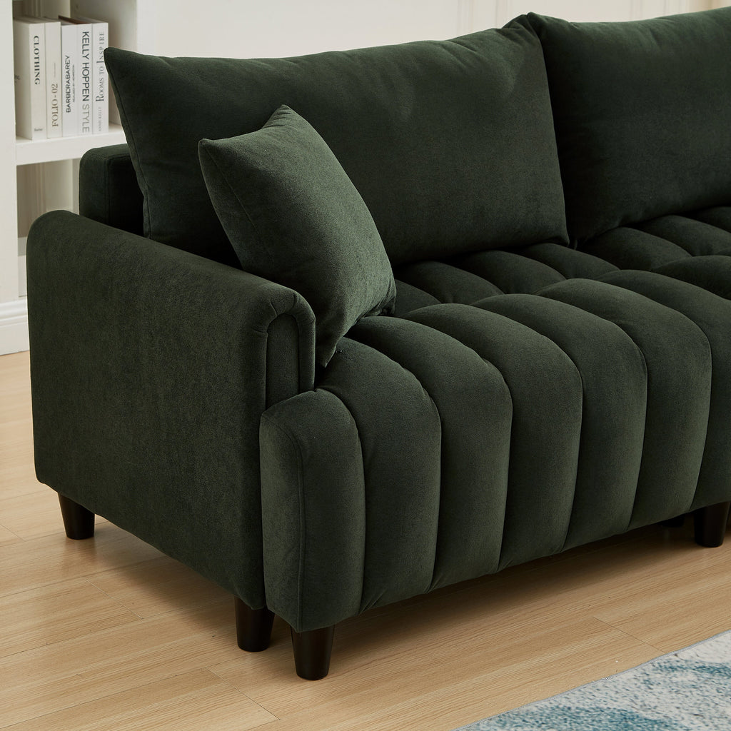 83'' Futon Sofa Bed, Polyester Fabric Comfy Futon Couch Bed with 2 Square Pillows, Convertible Sleeper Sofa with Adjustable Backrest,  Modern Loveseat Sleeper for Living Room, Dark Green