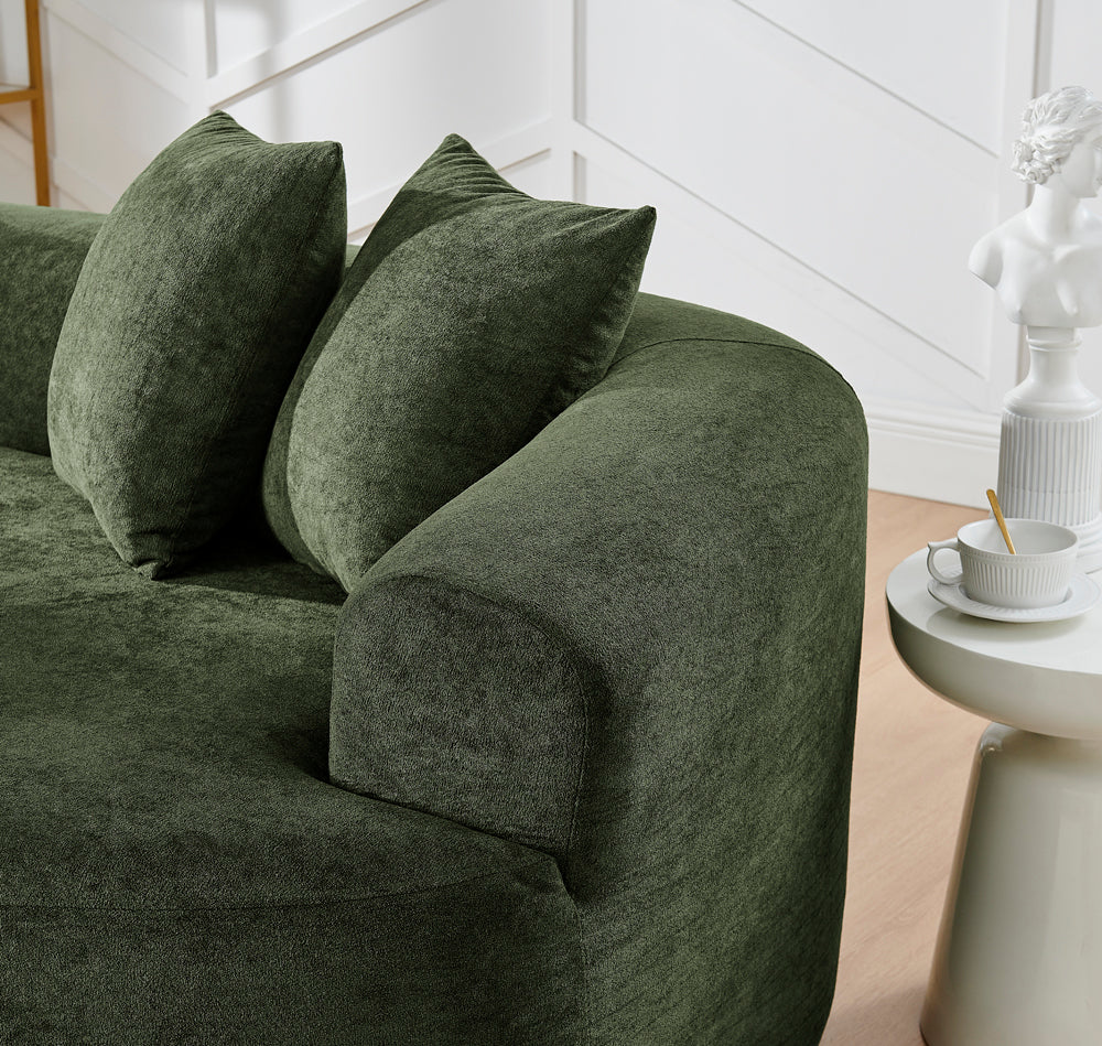 Modern Cloud 4-Seater Sectional Curved Sofa, Minimalist Compression Living Room Couch, No Assembly Needed, Chenille, Green