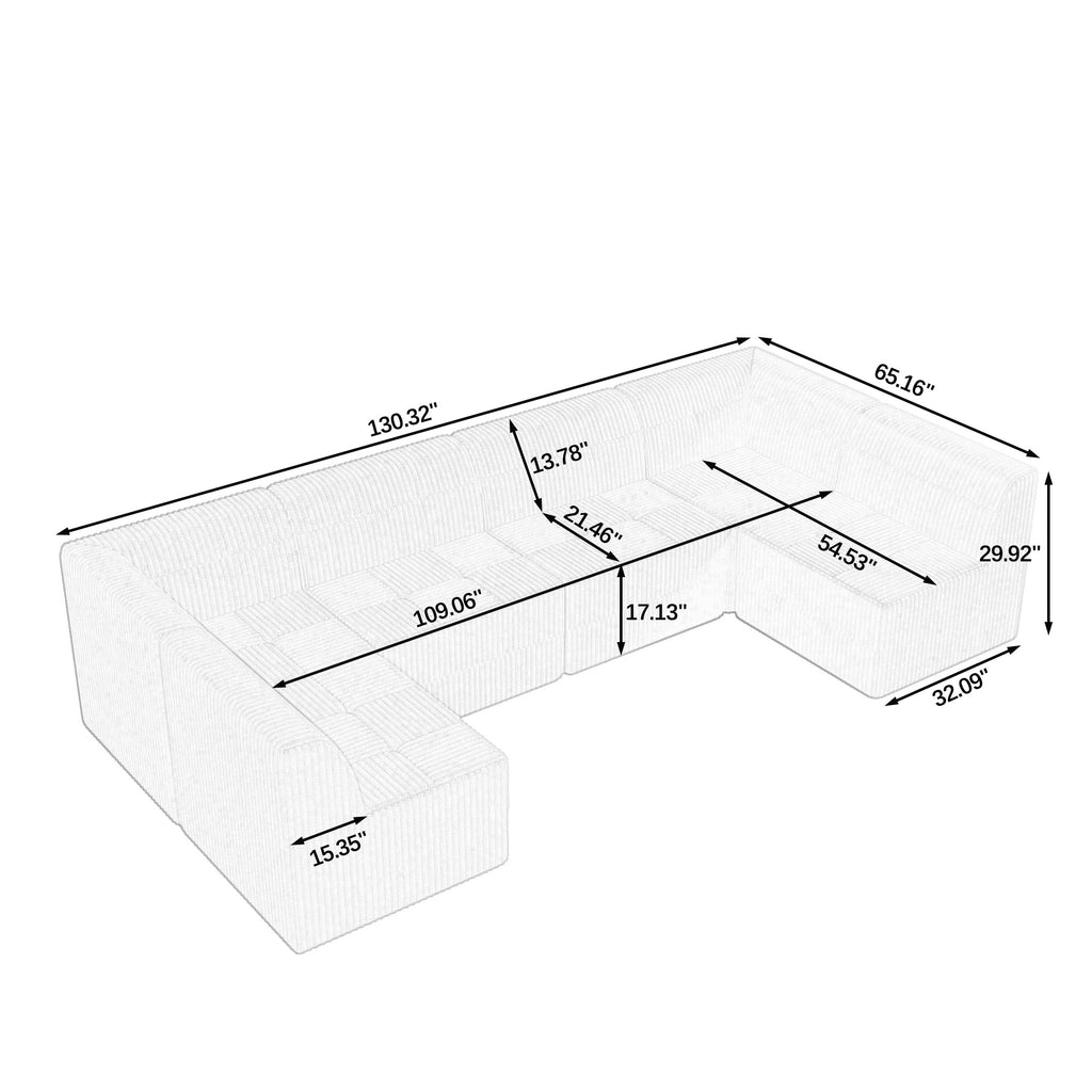 U shape Modular Sectional Sofa, Compressed Sectional Sofa Modern Minimalist Style Corduroy Couch, Sleeper Sofa for Living Room, Bedroom, Comfy Compressed Sofa Couch Space-Efficient Design-black