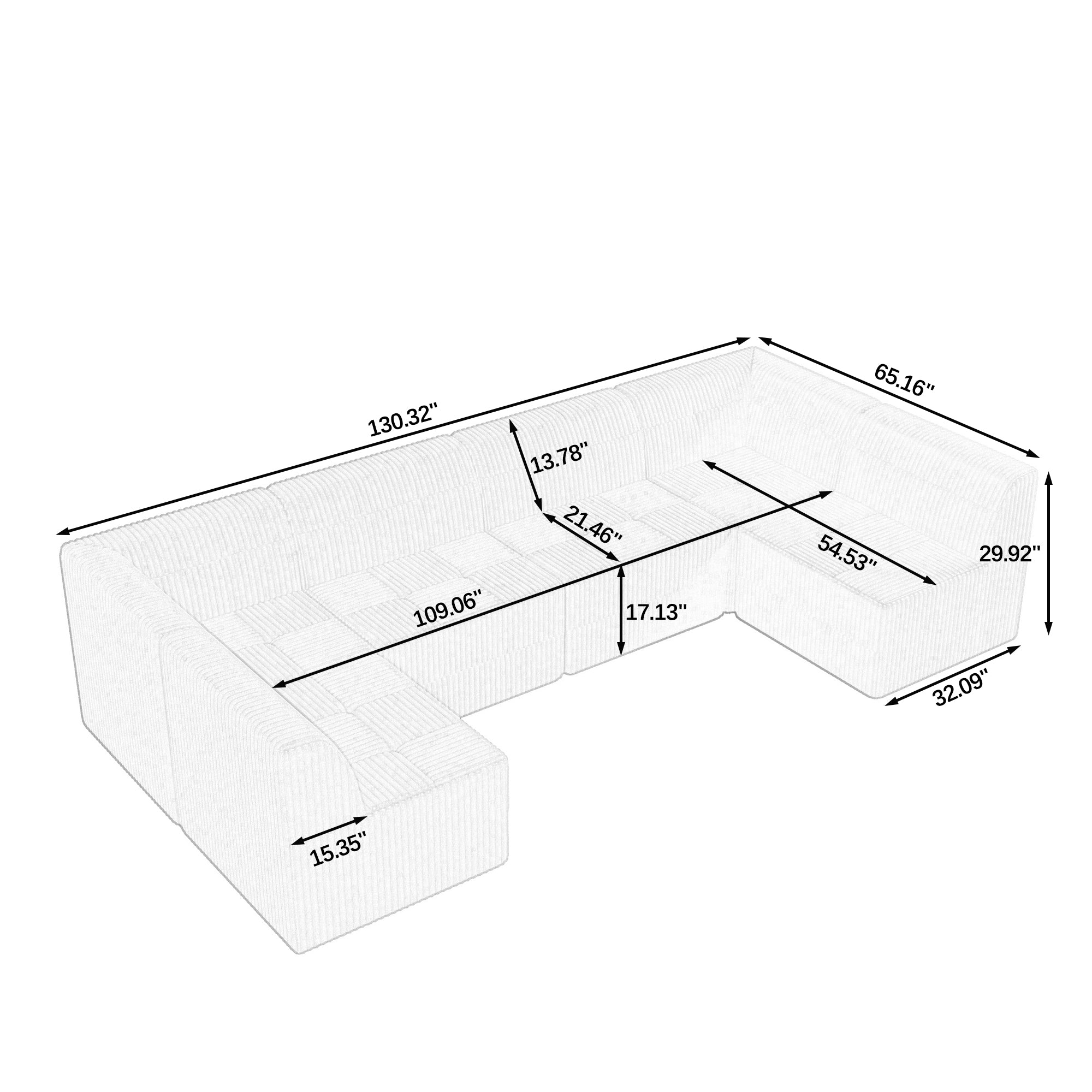 U shape Modular Sectional Sofa, Compressed Sectional Sofa Modern Minimalist Style Corduroy Couch, Sleeper Sofa for Living Room, Bedroom, Comfy Compressed Sofa Couch Space-Efficient Design-black
