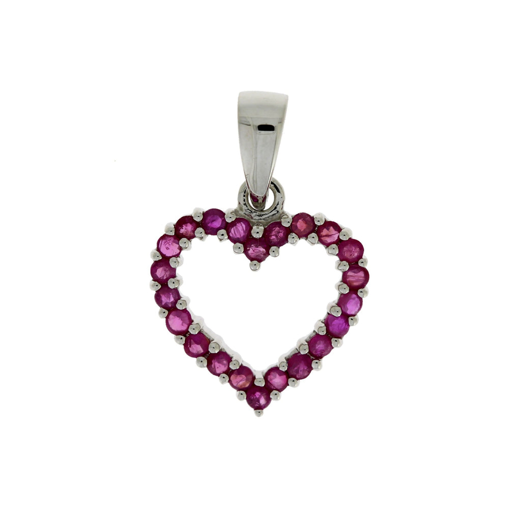 Natural .37ct Ruby Heart Love Pendant 10KT White Gold