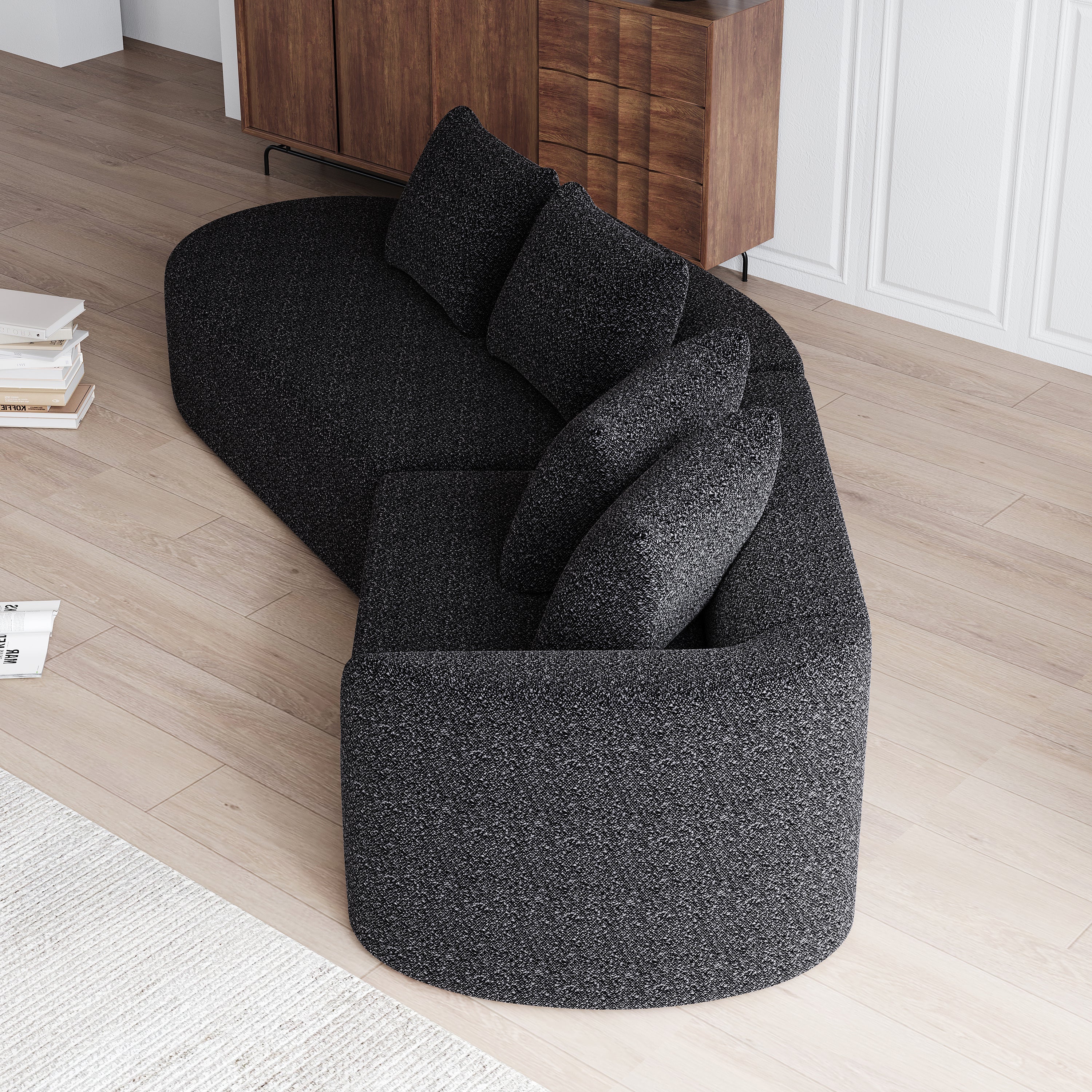 Modern Upholstered Oversized Sectional Sofa, 112-Inch Chenille 4-Seater Extra Deep & Wide Seat Curved Cloud Couch with 4 Throw Pillows, Free Combination Sofa Couch for Living Room,Bedroom