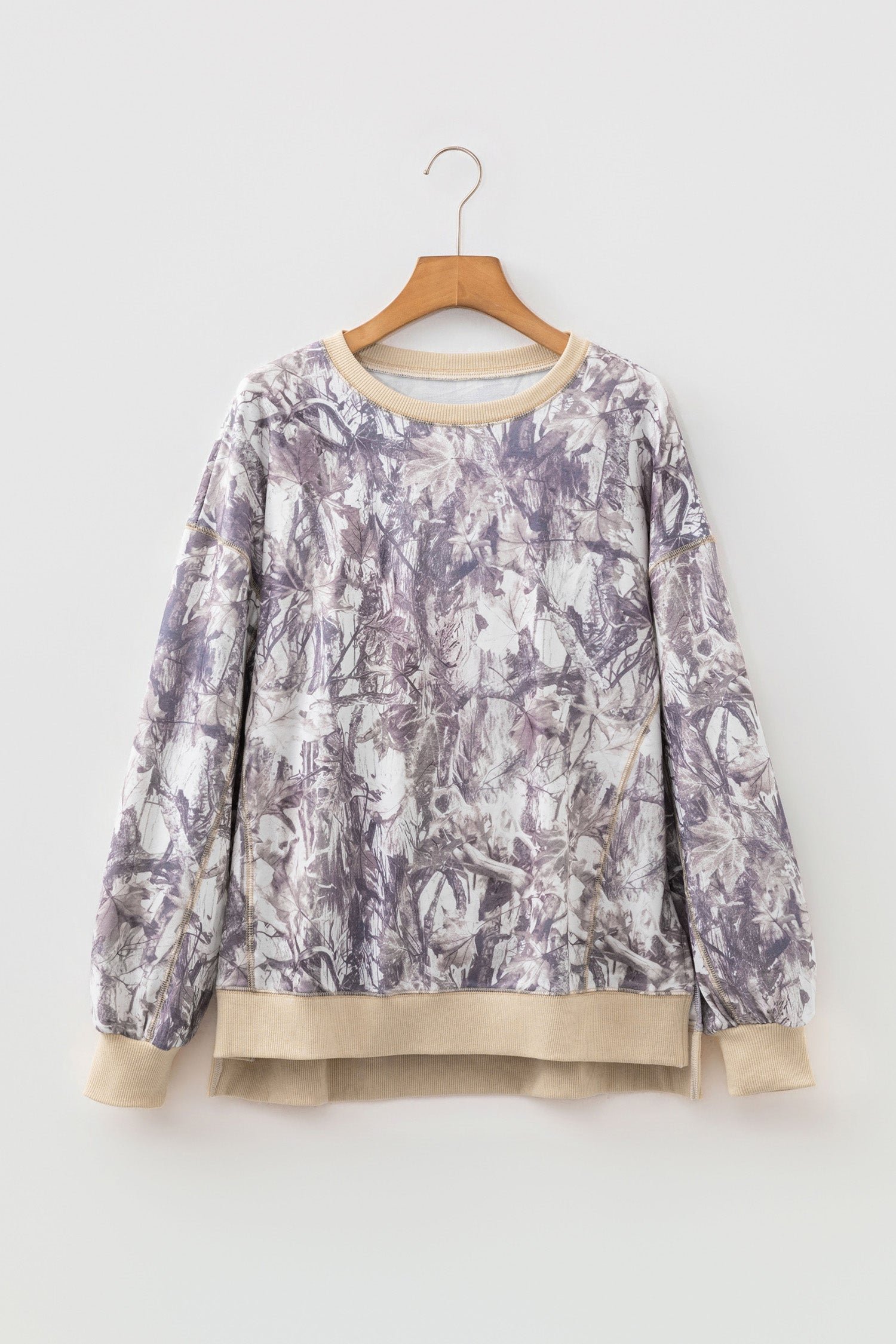 Camo Colorblock Trim Side Split Tunic Sweatshirt